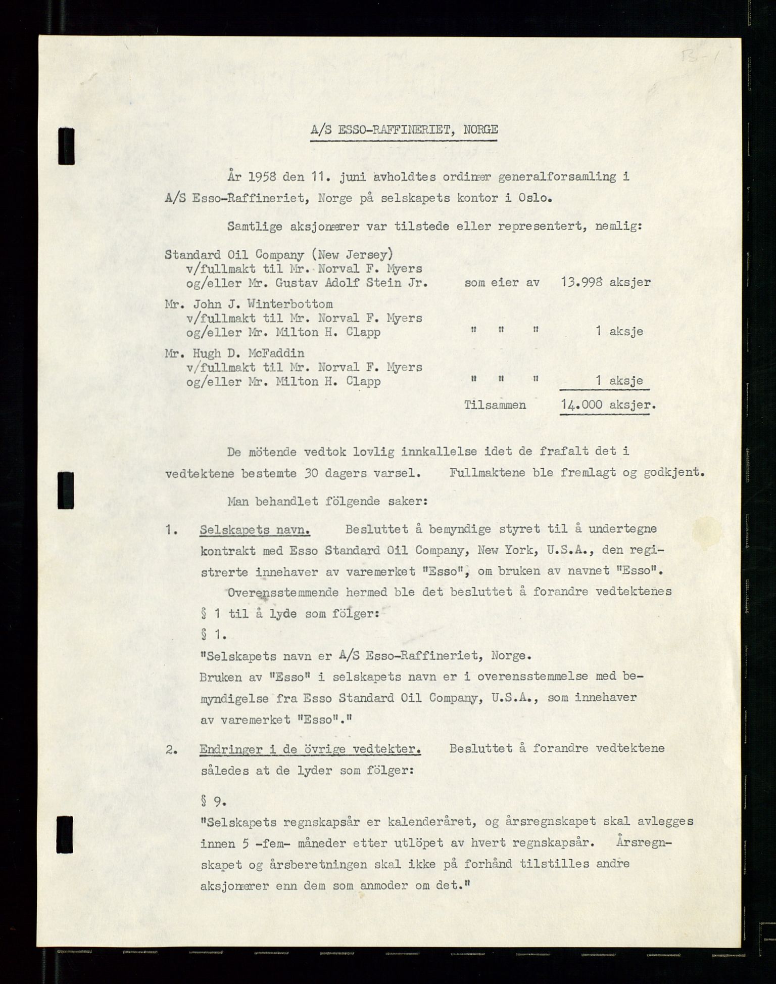 PA 1537 - A/S Essoraffineriet Norge, SAST/A-101957/A/Aa/L0001/0002: Styremøter / Shareholder meetings, board meetings, by laws (vedtekter), 1957-1960, p. 62