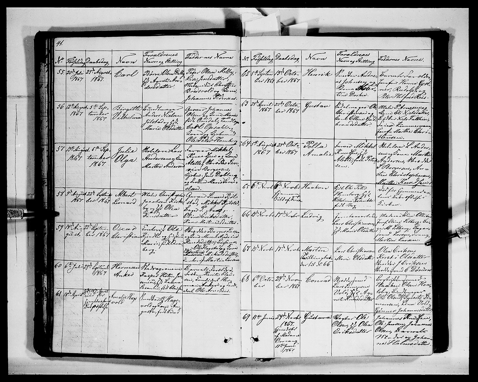 Vang prestekontor, Hedmark, SAH/PREST-008/H/Ha/Hab/L0011: Parish register (copy) no. 11, 1855-1878, p. 41