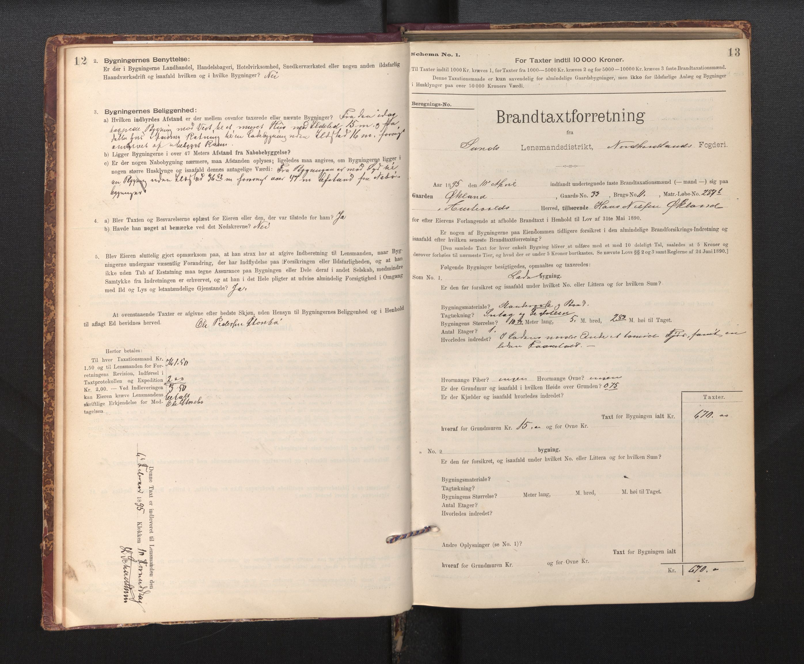 Lensmannen i Sund og Austevoll, SAB/A-35201/0012/L0003: Branntakstprotokoll, skjematakst, 1894-1917, p. 12-13