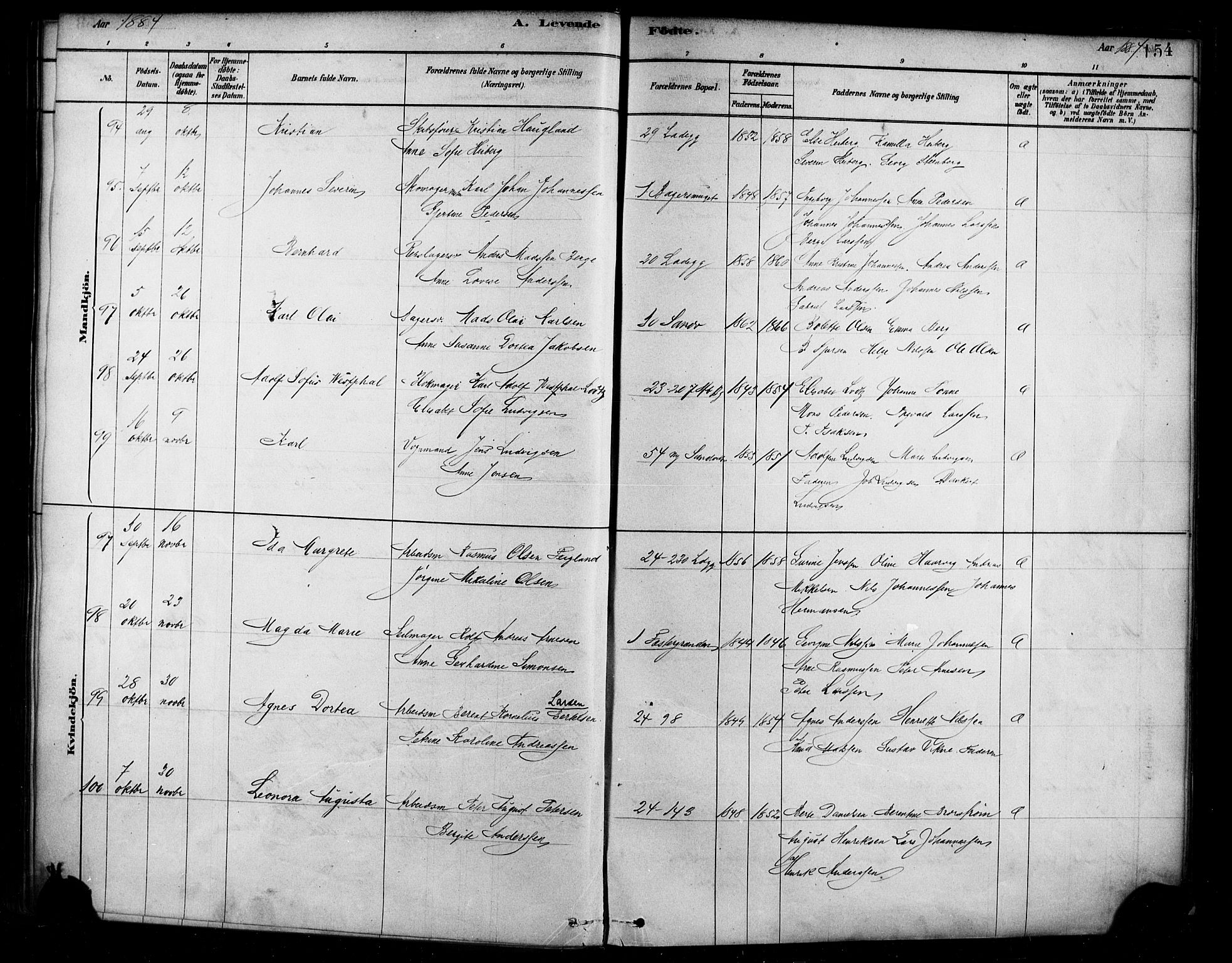 Sandviken Sokneprestembete, AV/SAB-A-77601/H/Ha/L0004: Parish register (official) no. B 1, 1878-1891, p. 154