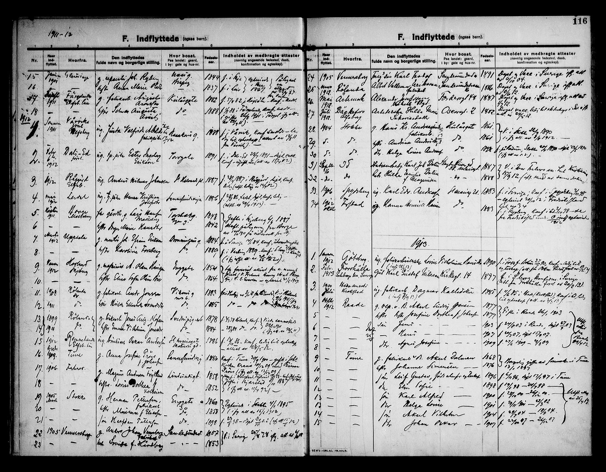 Sarpsborg prestekontor Kirkebøker, AV/SAO-A-2006/F/Fa/L0007: Parish register (official) no. 7, 1910-1918, p. 116