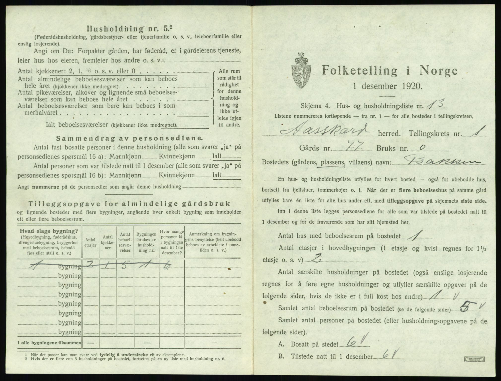 SAT, 1920 census for Åsskard, 1920, p. 45