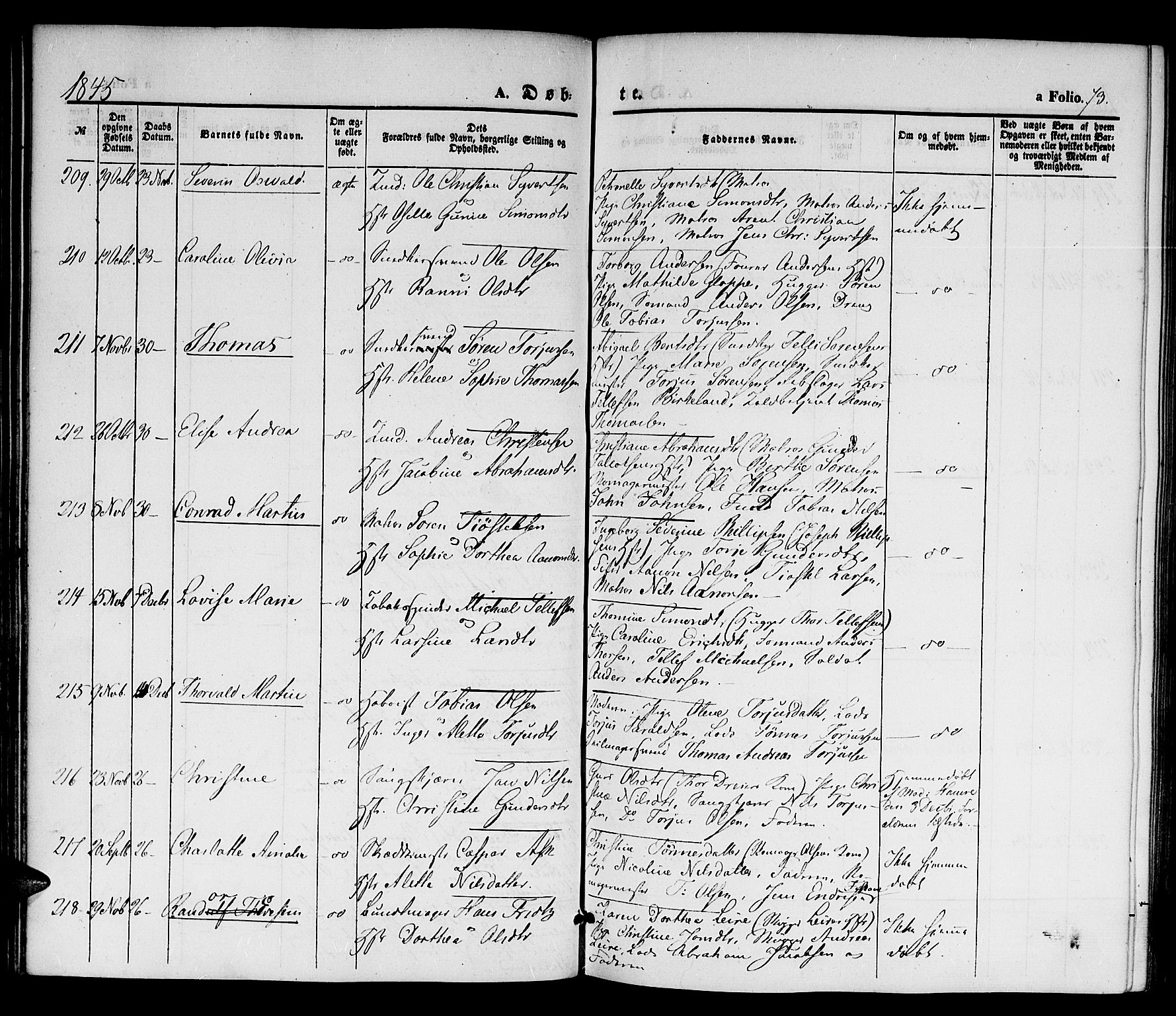 Kristiansand domprosti, AV/SAK-1112-0006/F/Fb/L0010: Parish register (copy) no. B 10, 1843-1850, p. 73