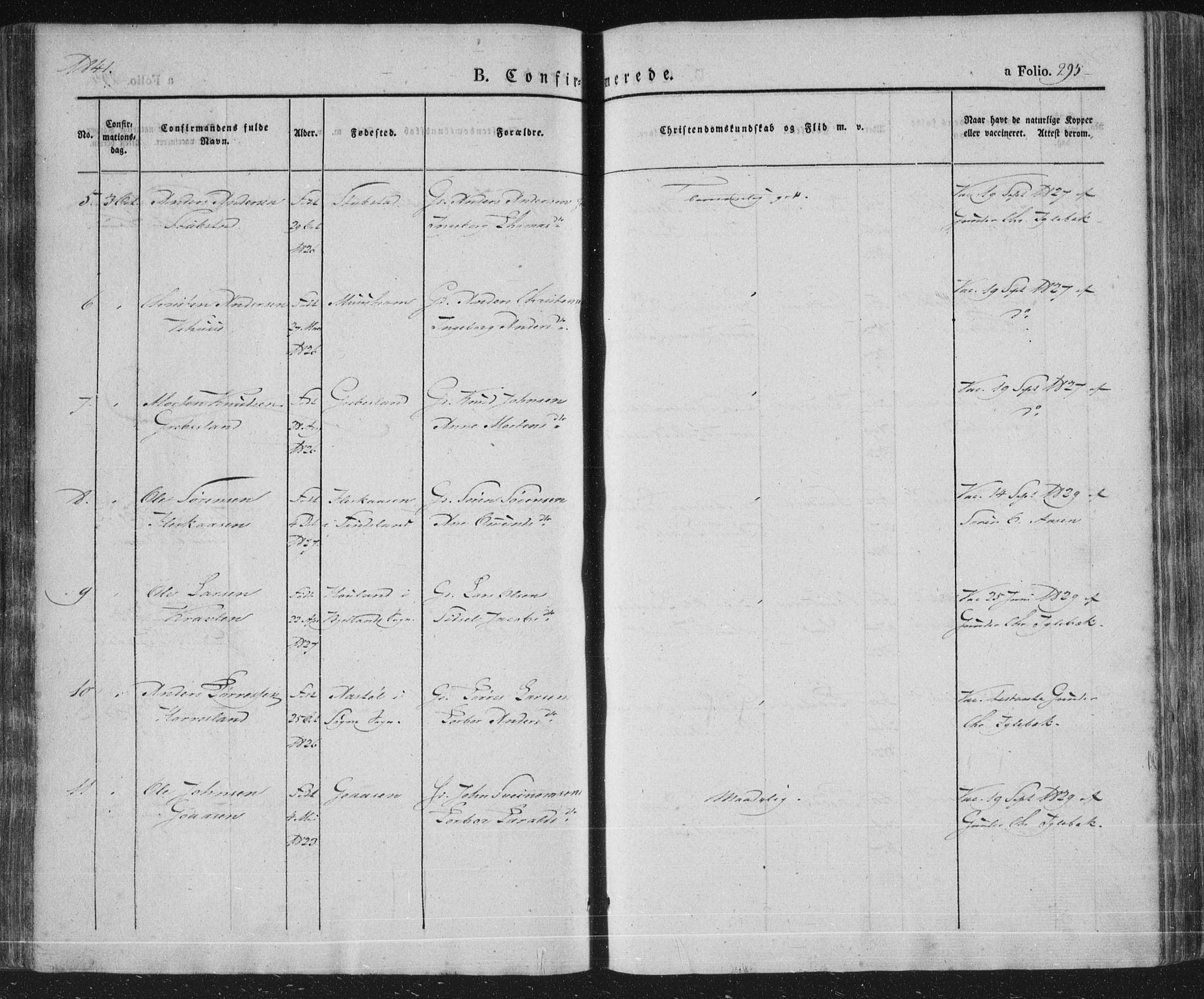 Vennesla sokneprestkontor, AV/SAK-1111-0045/Fa/Fac/L0004: Parish register (official) no. A 4, 1834-1855, p. 295