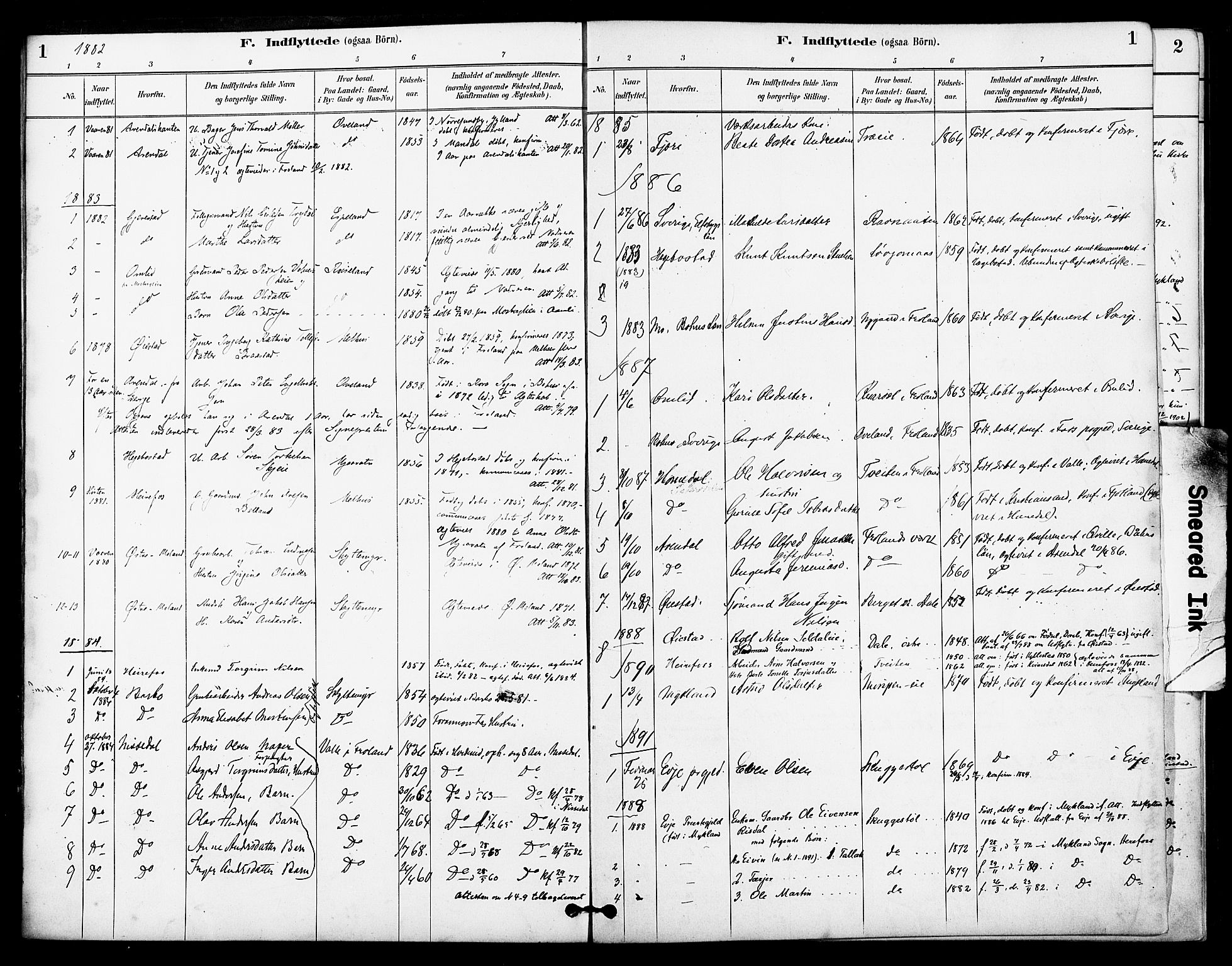 Froland sokneprestkontor, SAK/1111-0013/F/Fa/L0004: Parish register (official) no. A 4, 1882-1906, p. 1