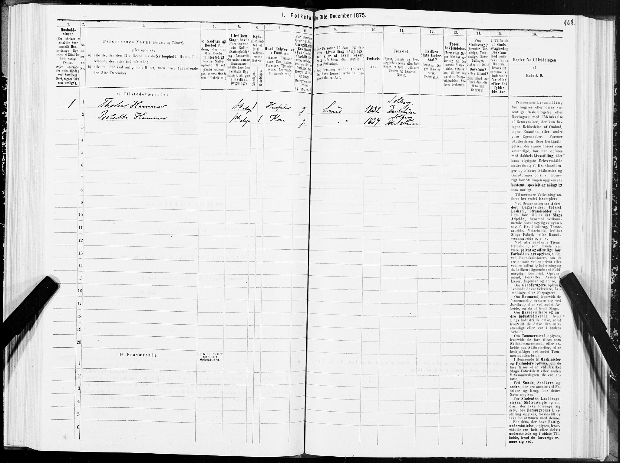 SAT, 1875 census for 1702B Steinkjer/Steinkjer, 1875, p. 168