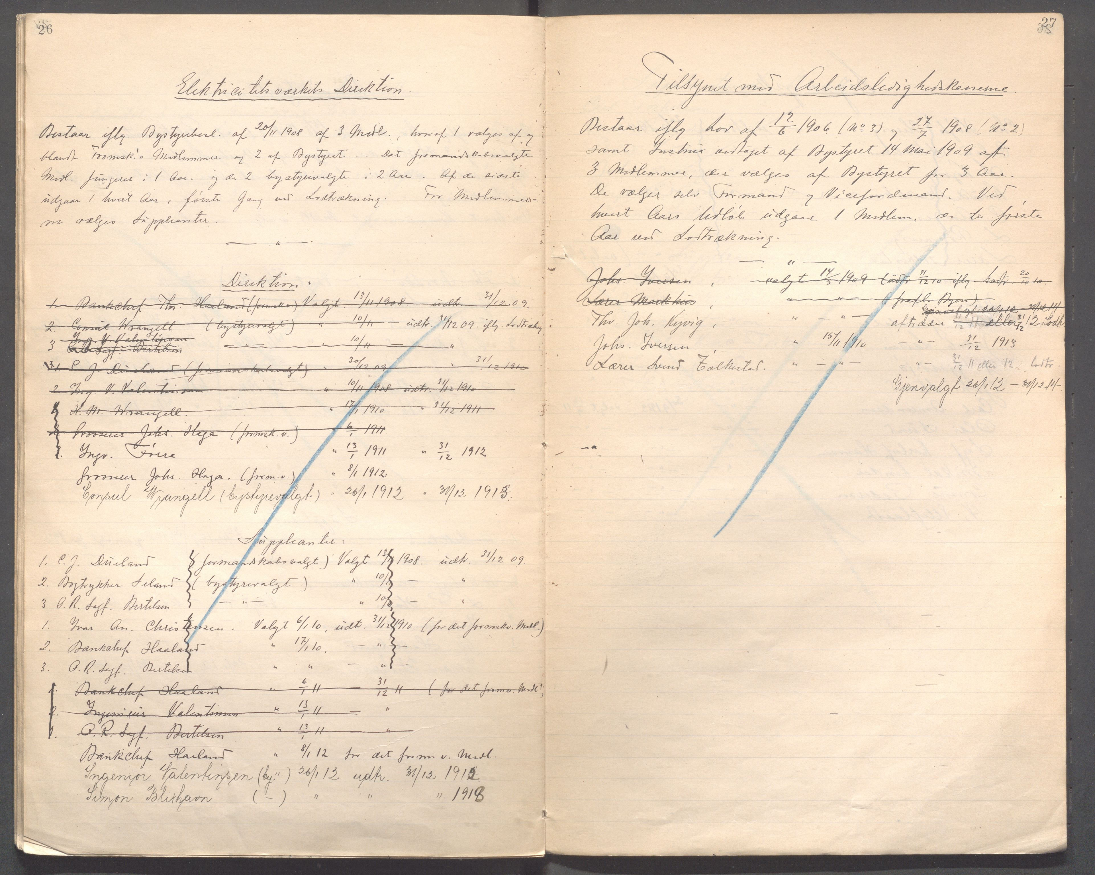 Haugesund kommune - Formannskapet og Bystyret , IKAR/A-1295/C/Cd/L0002: Kommunale styrer, utvalg og nemnder, 1902-1912, p. 26-27