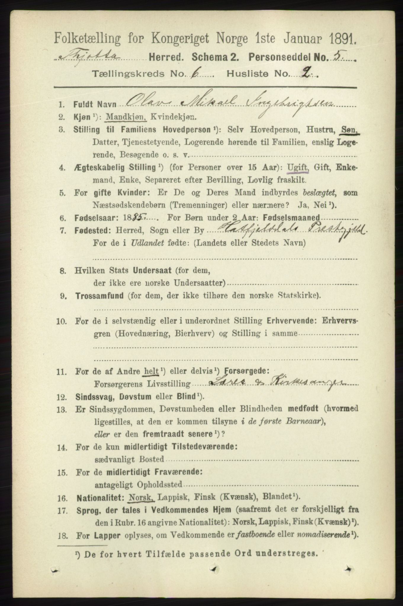 RA, 1891 census for 1817 Tjøtta, 1891, p. 2881