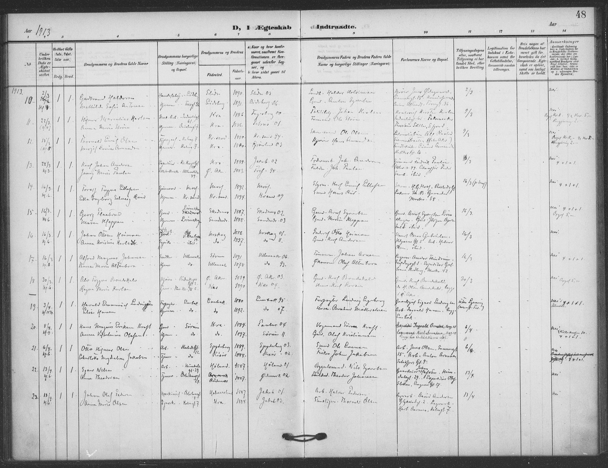 Jakob prestekontor Kirkebøker, AV/SAO-A-10850/F/Fa/L0010: Parish register (official) no. 10, 1908-1922, p. 48