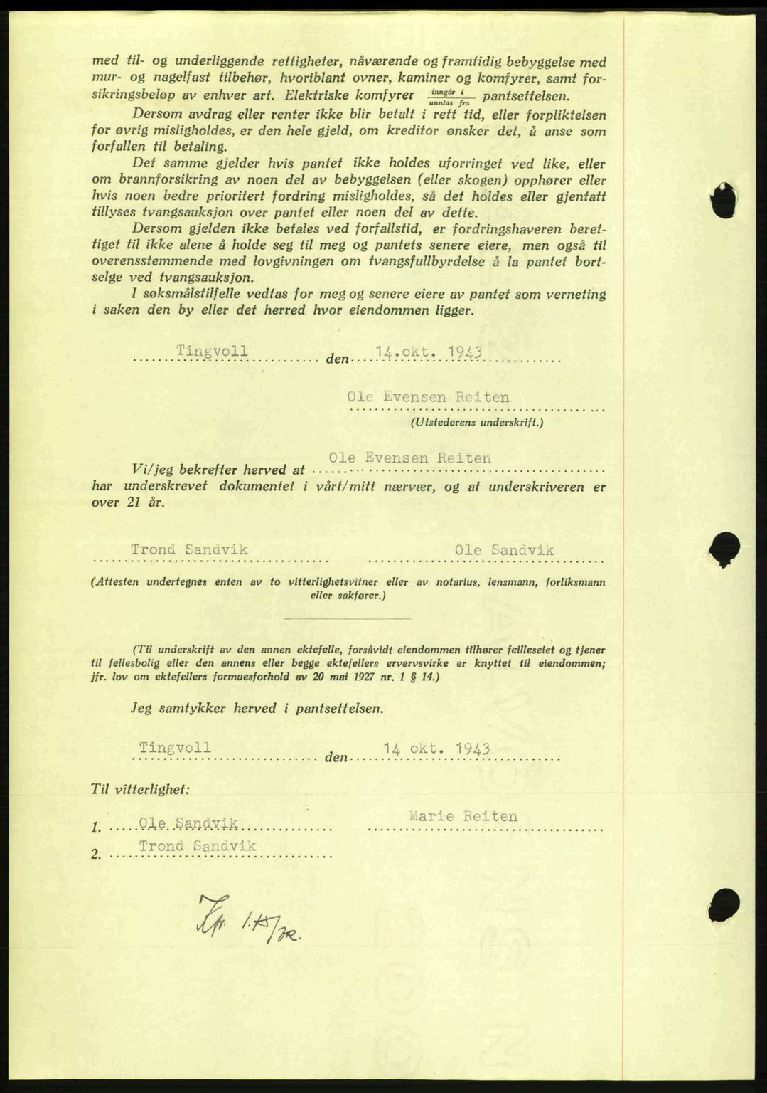 Nordmøre sorenskriveri, AV/SAT-A-4132/1/2/2Ca: Mortgage book no. B91, 1943-1944, Diary no: : 2401/1943