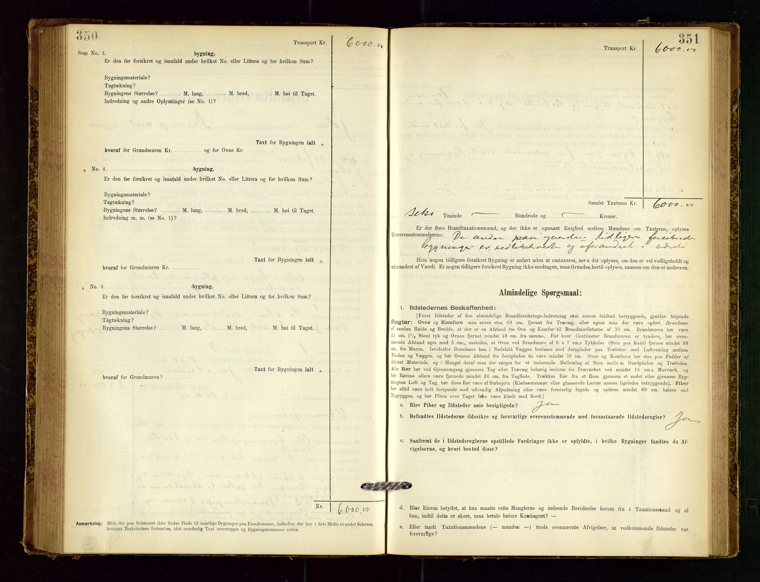 Jelsa lensmannskontor, SAST/A-100360/Gob/L0001: "Brandtaxationsprotocol", 1895-1918, p. 350-351