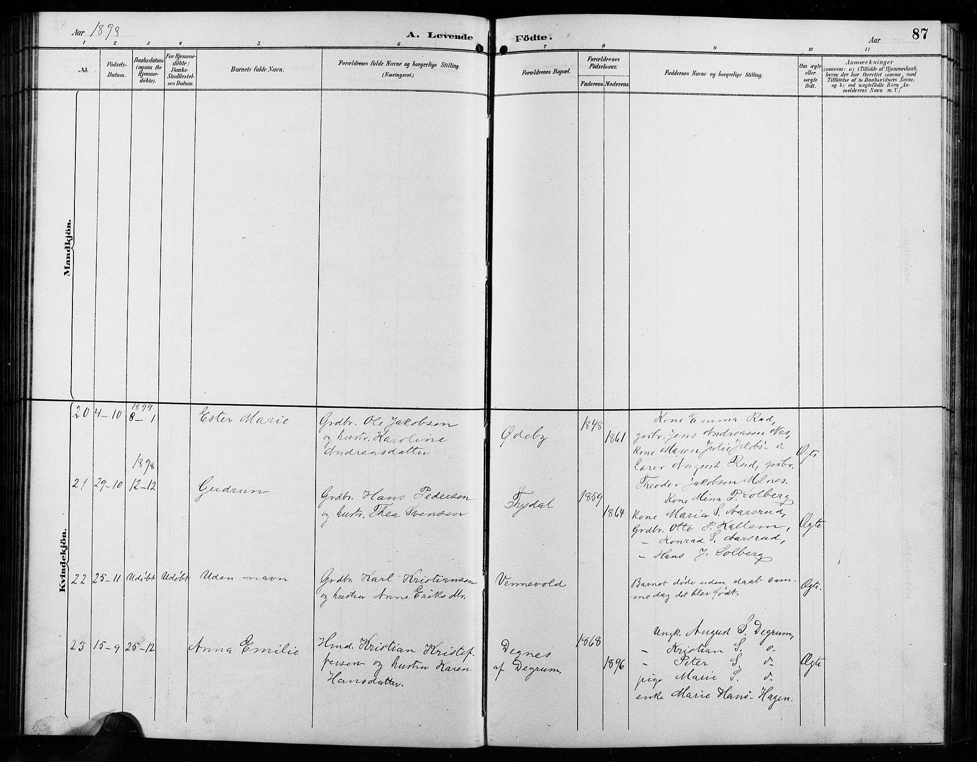 Enebakk prestekontor Kirkebøker, AV/SAO-A-10171c/G/Ga/L0006: Parish register (copy) no. I 6, 1889-1911, p. 87