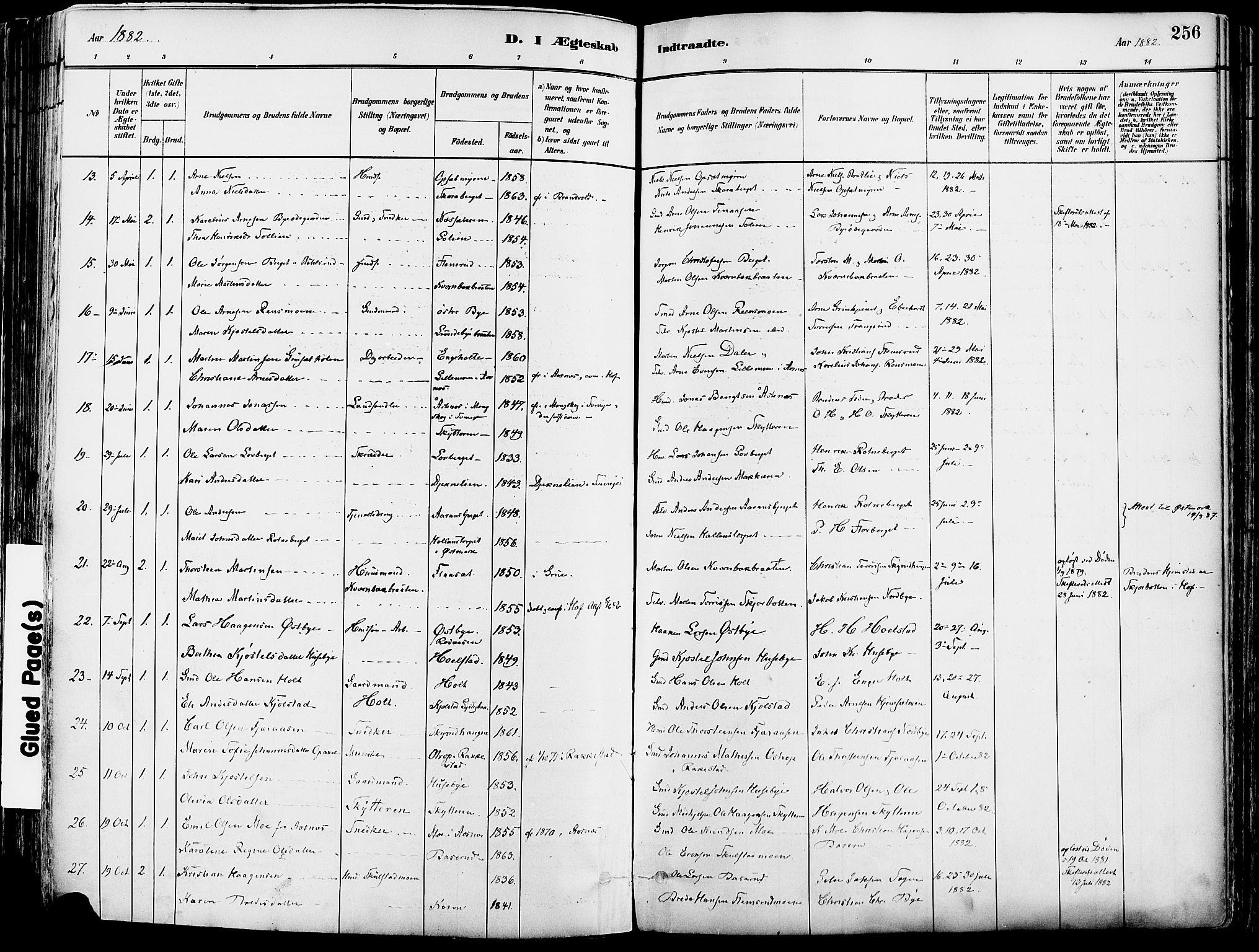 Grue prestekontor, SAH/PREST-036/H/Ha/Haa/L0012: Parish register (official) no. 12, 1881-1897, p. 256