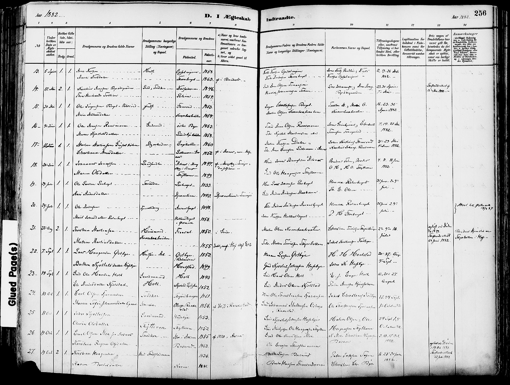 Grue prestekontor, AV/SAH-PREST-036/H/Ha/Haa/L0012: Parish register (official) no. 12, 1881-1897, p. 256