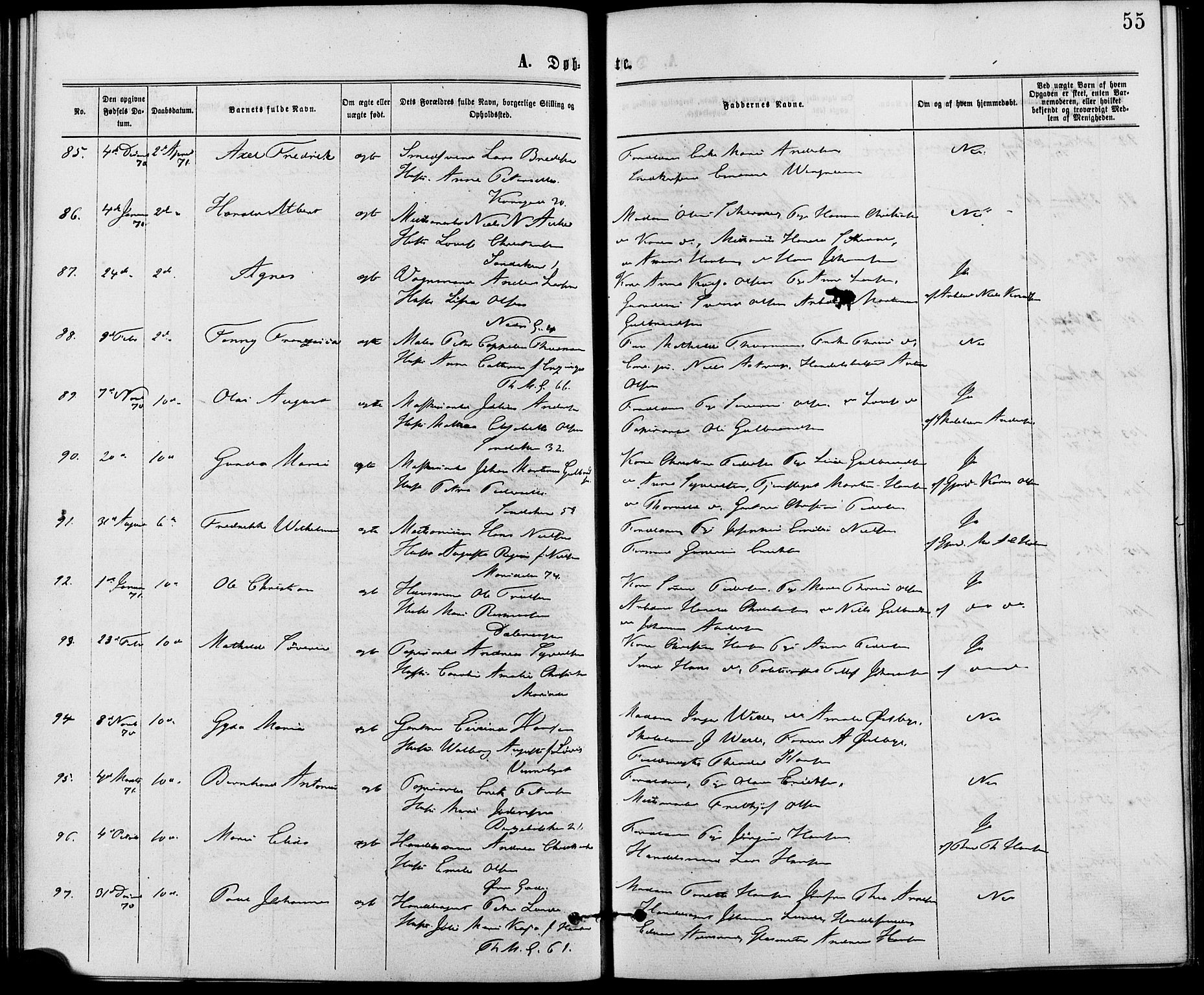 Gamle Aker prestekontor Kirkebøker, AV/SAO-A-10617a/G/L0003: Parish register (copy) no. 3, 1869-1874, p. 55