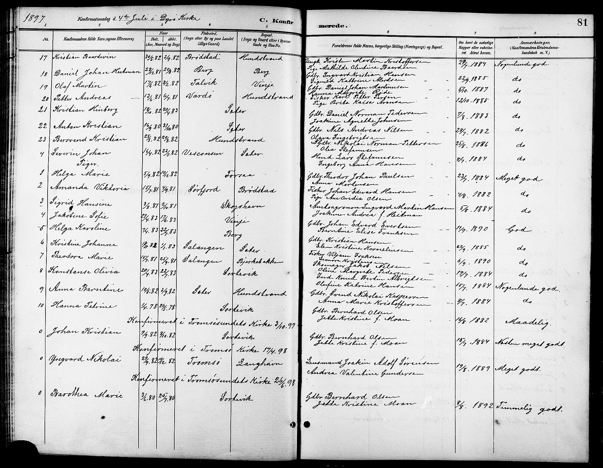 Tranøy sokneprestkontor, AV/SATØ-S-1313/I/Ia/Iab/L0014klokker: Parish register (copy) no. 14, 1896-1918, p. 81