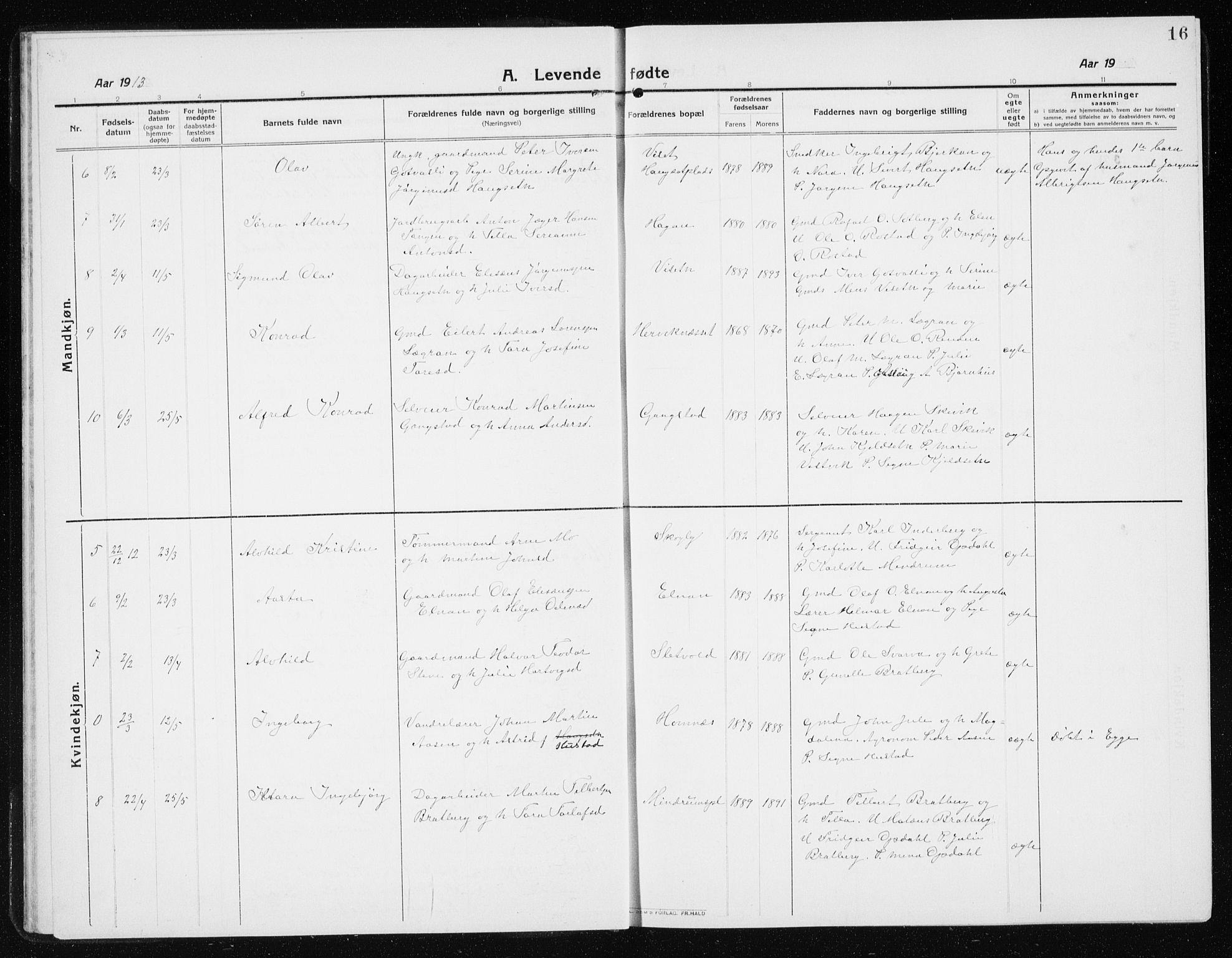 Ministerialprotokoller, klokkerbøker og fødselsregistre - Nord-Trøndelag, SAT/A-1458/741/L0402: Parish register (copy) no. 741C03, 1911-1926, p. 16