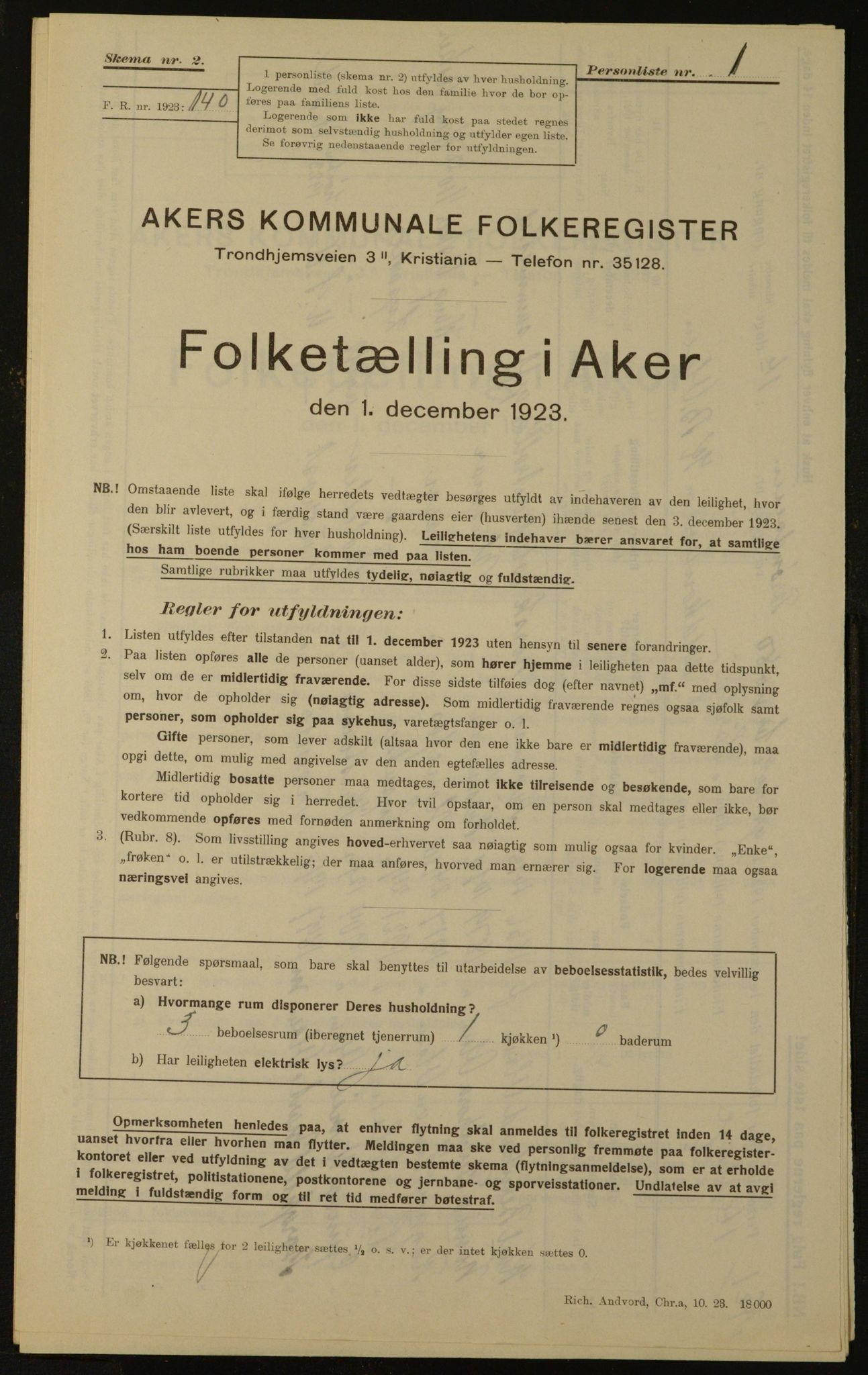 , Municipal Census 1923 for Aker, 1923, p. 798