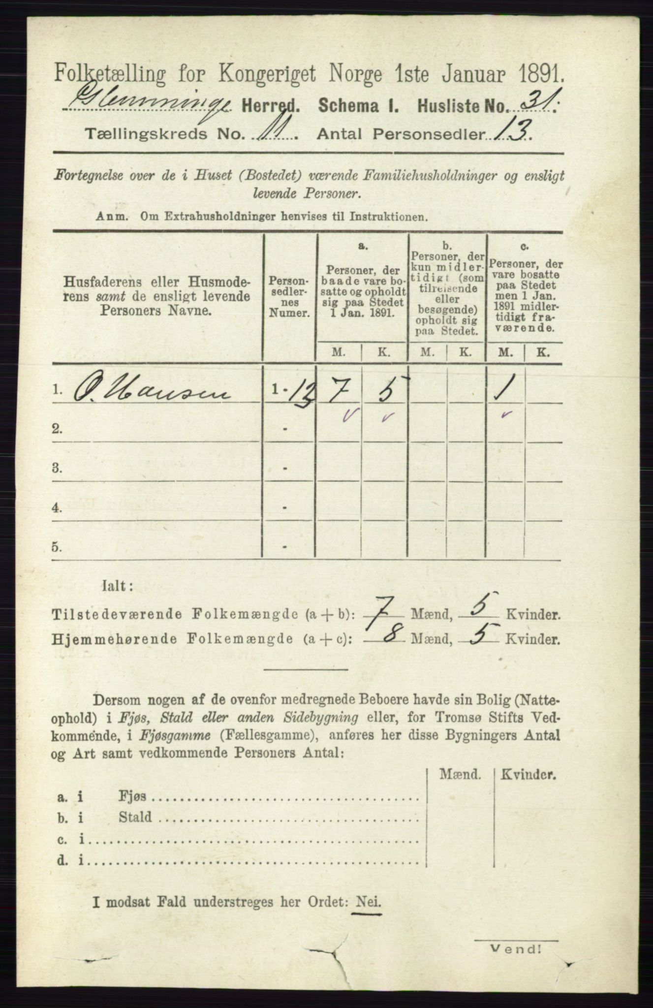 RA, 1891 census for 0132 Glemmen, 1891, p. 10562