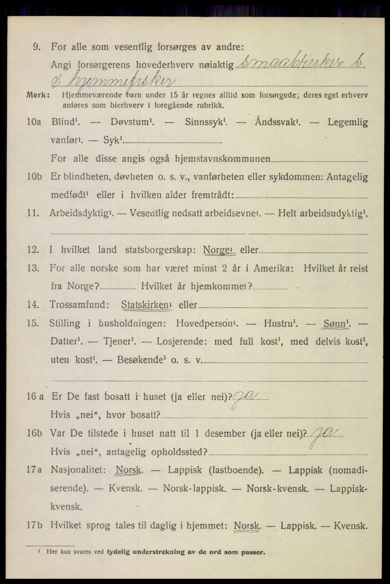 SAT, 1920 census for Sortland, 1920, p. 6227