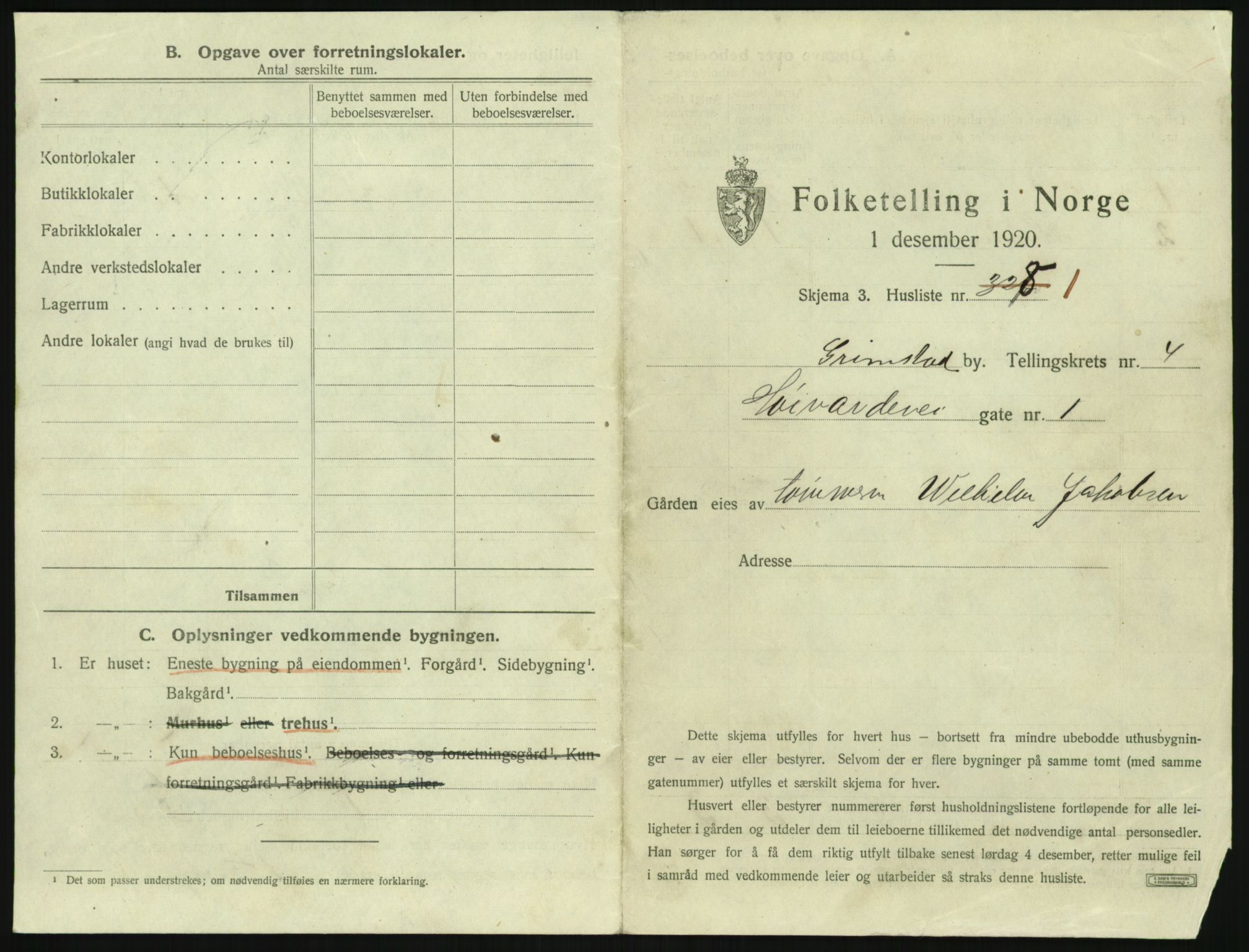 SAK, 1920 census for Grimstad, 1920, p. 609