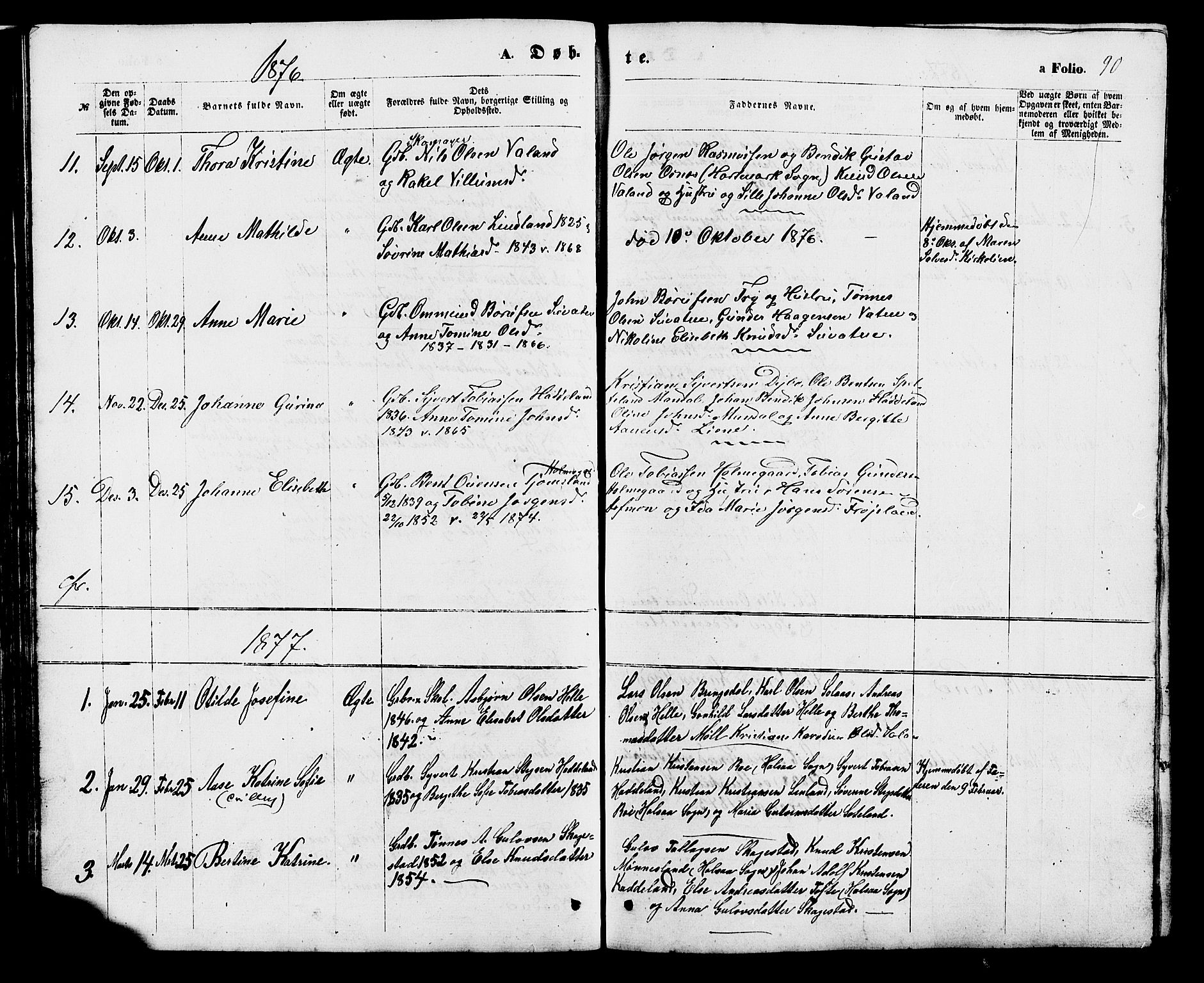Holum sokneprestkontor, SAK/1111-0022/F/Fb/Fba/L0004: Parish register (copy) no. B 4, 1867-1890, p. 90