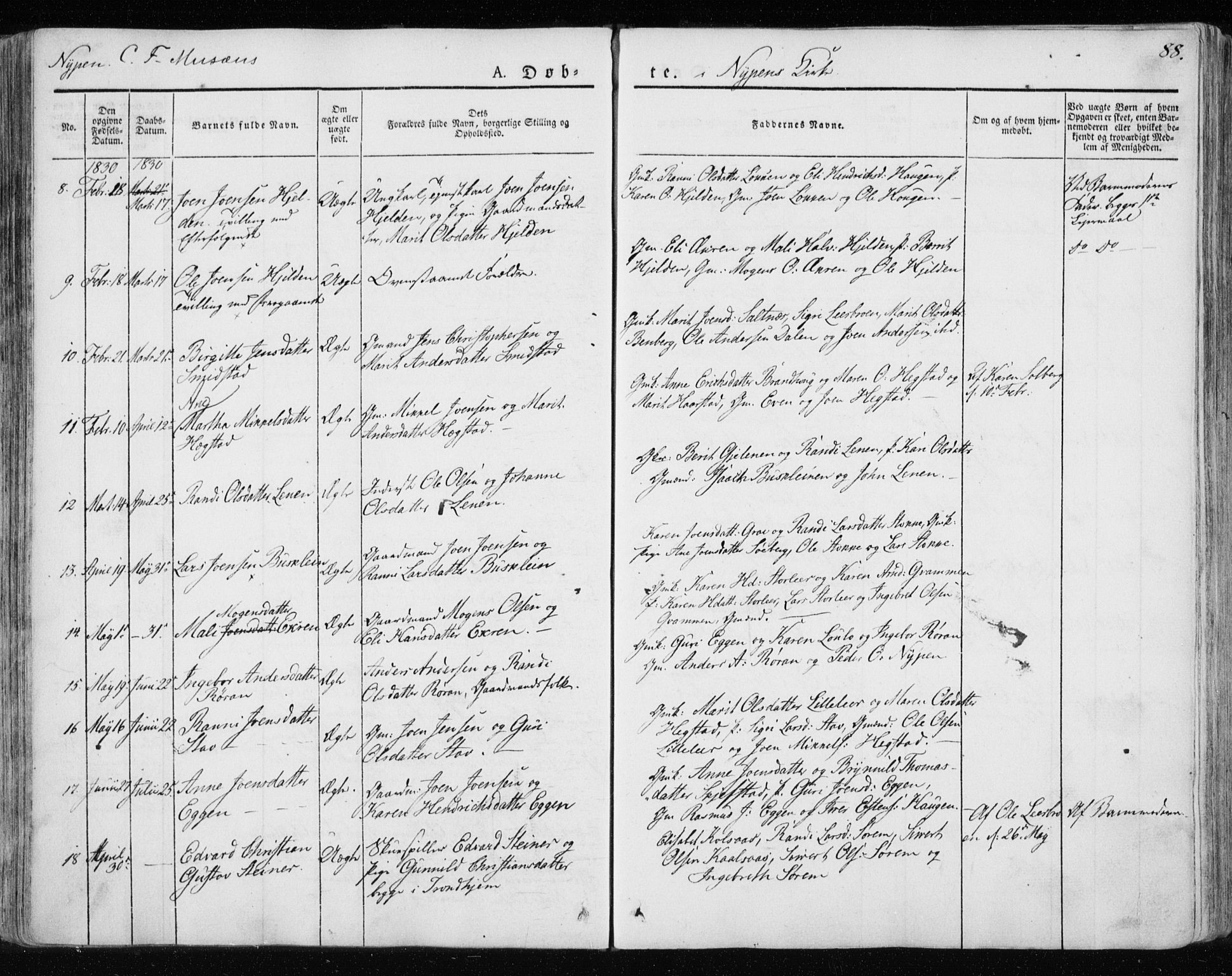 Ministerialprotokoller, klokkerbøker og fødselsregistre - Sør-Trøndelag, SAT/A-1456/691/L1069: Parish register (official) no. 691A04, 1826-1841, p. 88