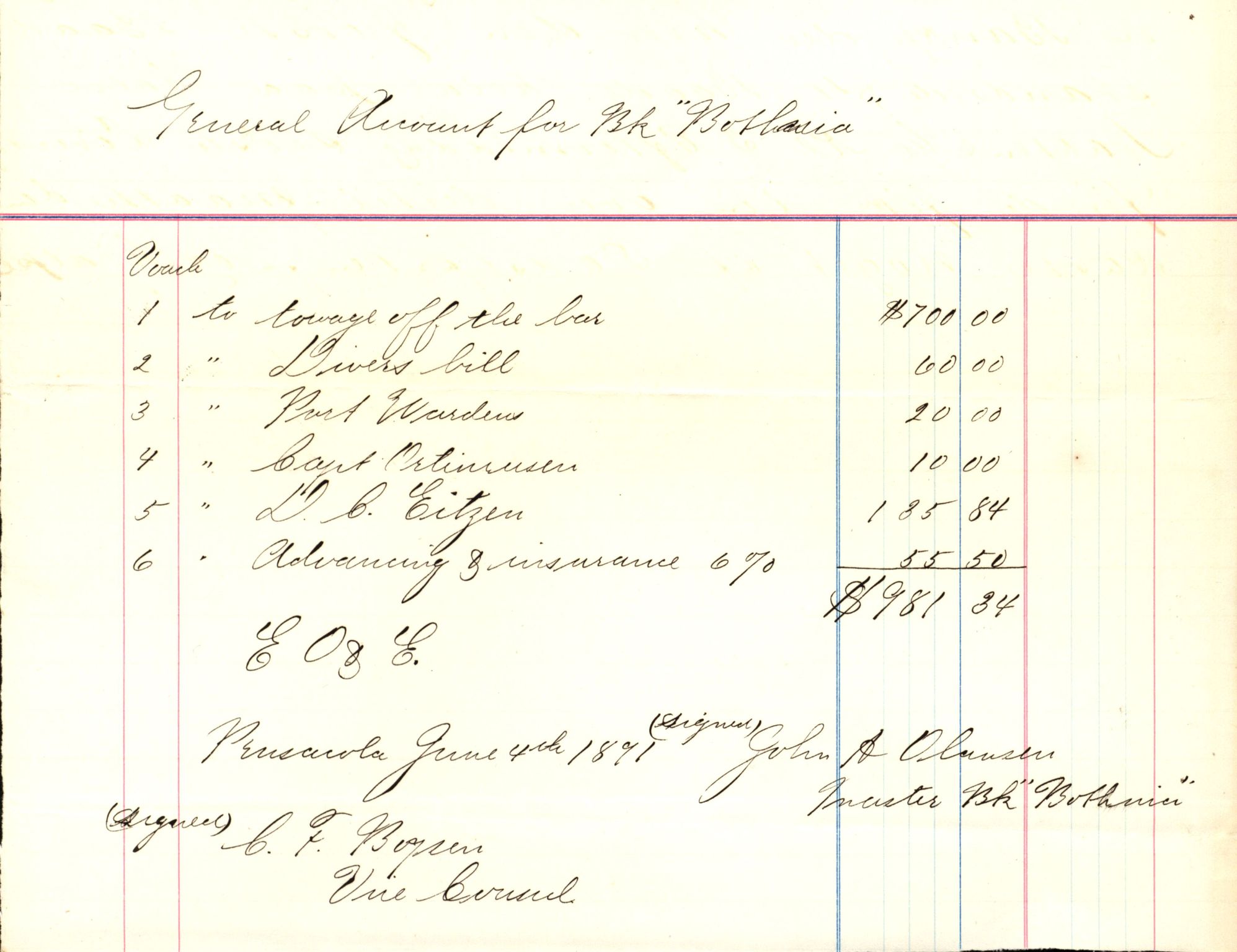 Pa 63 - Østlandske skibsassuranceforening, VEMU/A-1079/G/Ga/L0027/0003: Havaridokumenter / Bothnia, Petropolis, Agathe, Annie, Ispolen, Isploven, 1891, p. 7