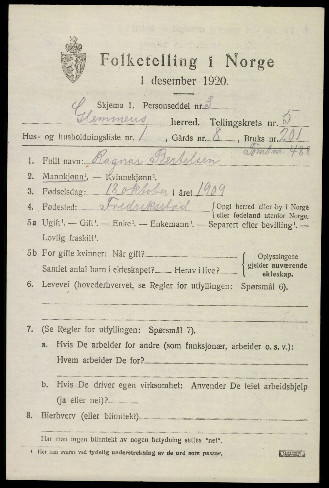 SAO, 1920 census for Glemmen, 1920, p. 16721