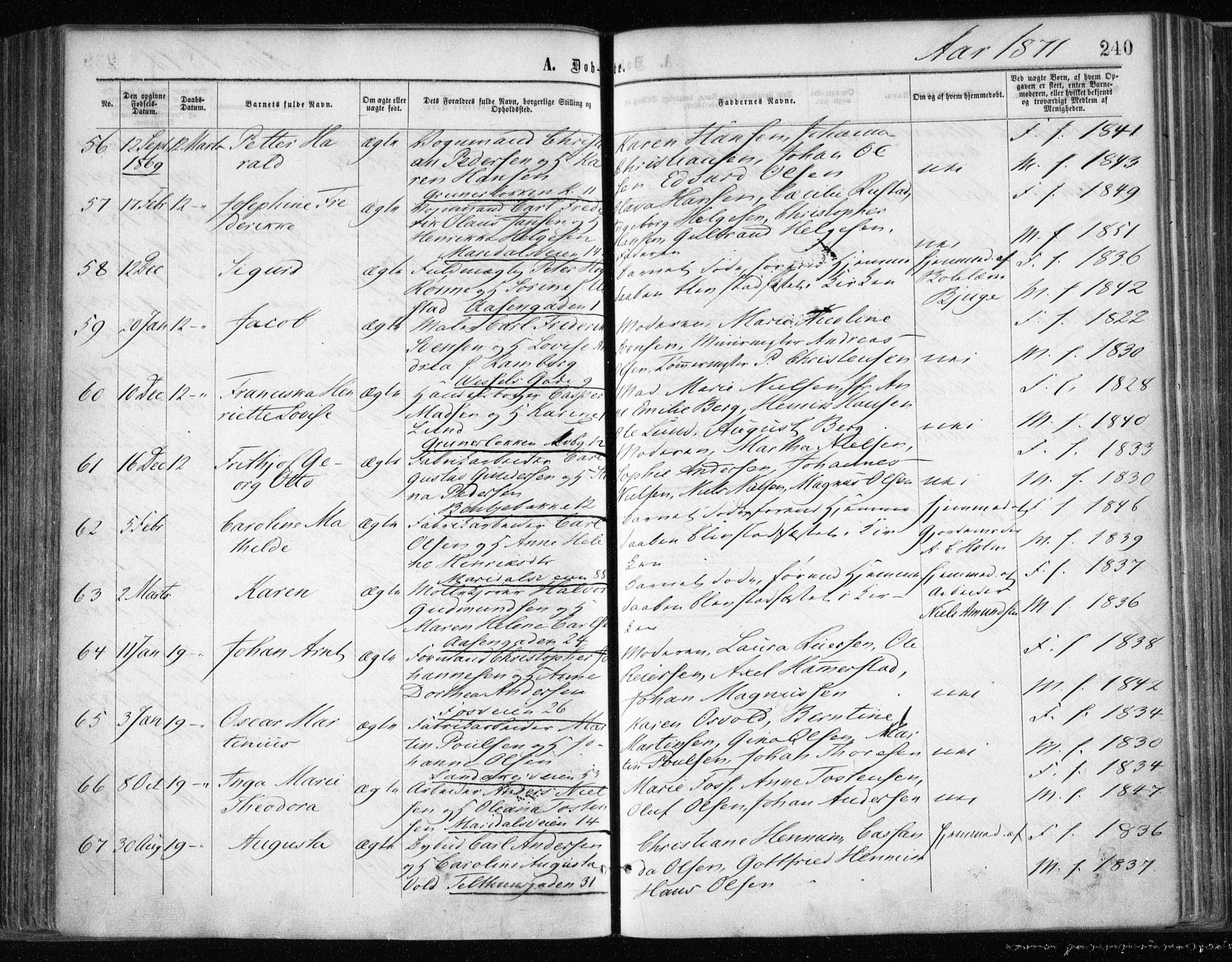 Gamle Aker prestekontor Kirkebøker, AV/SAO-A-10617a/F/L0002: Parish register (official) no. 2, 1864-1872, p. 240