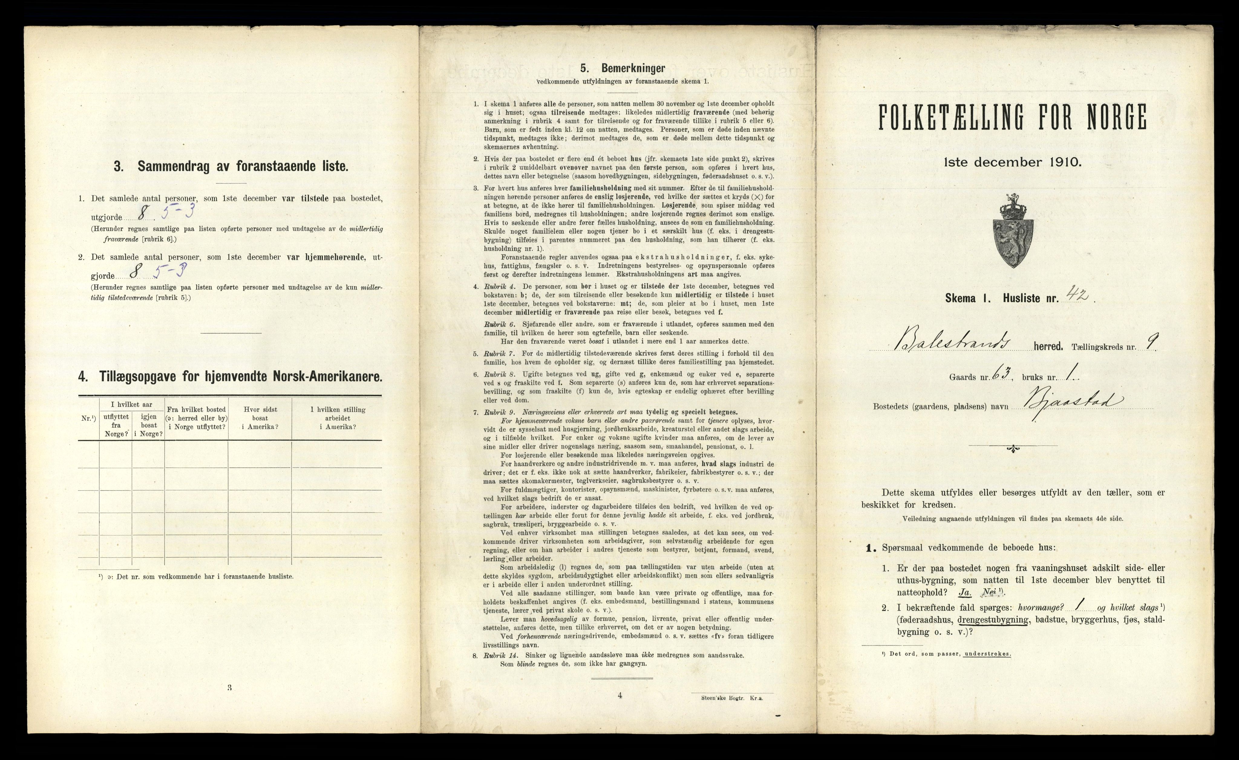 RA, 1910 census for Balestrand, 1910, p. 624