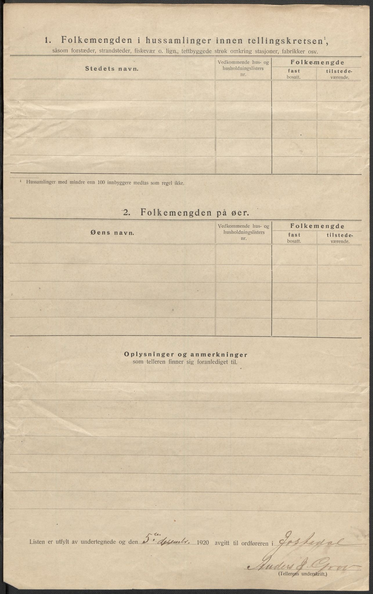 SAB, 1920 census for Jostedal, 1920, p. 14