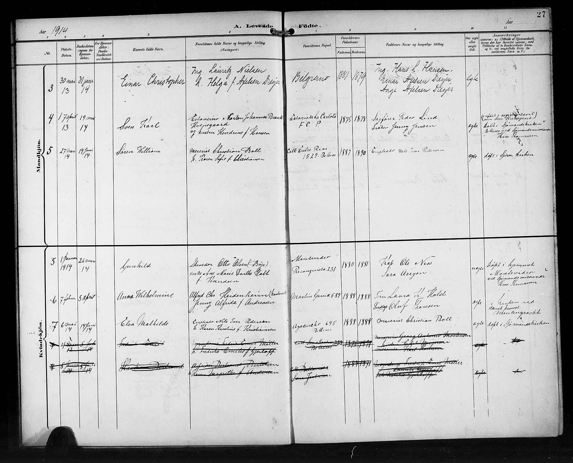 Den norske sjømannsmisjon i utlandet/Syd-Amerika (Buenos Aires m.fl.), SAB/SAB/PA-0118/H/Ha/L0002: Parish register (official) no. A 2, 1899-1919, p. 27