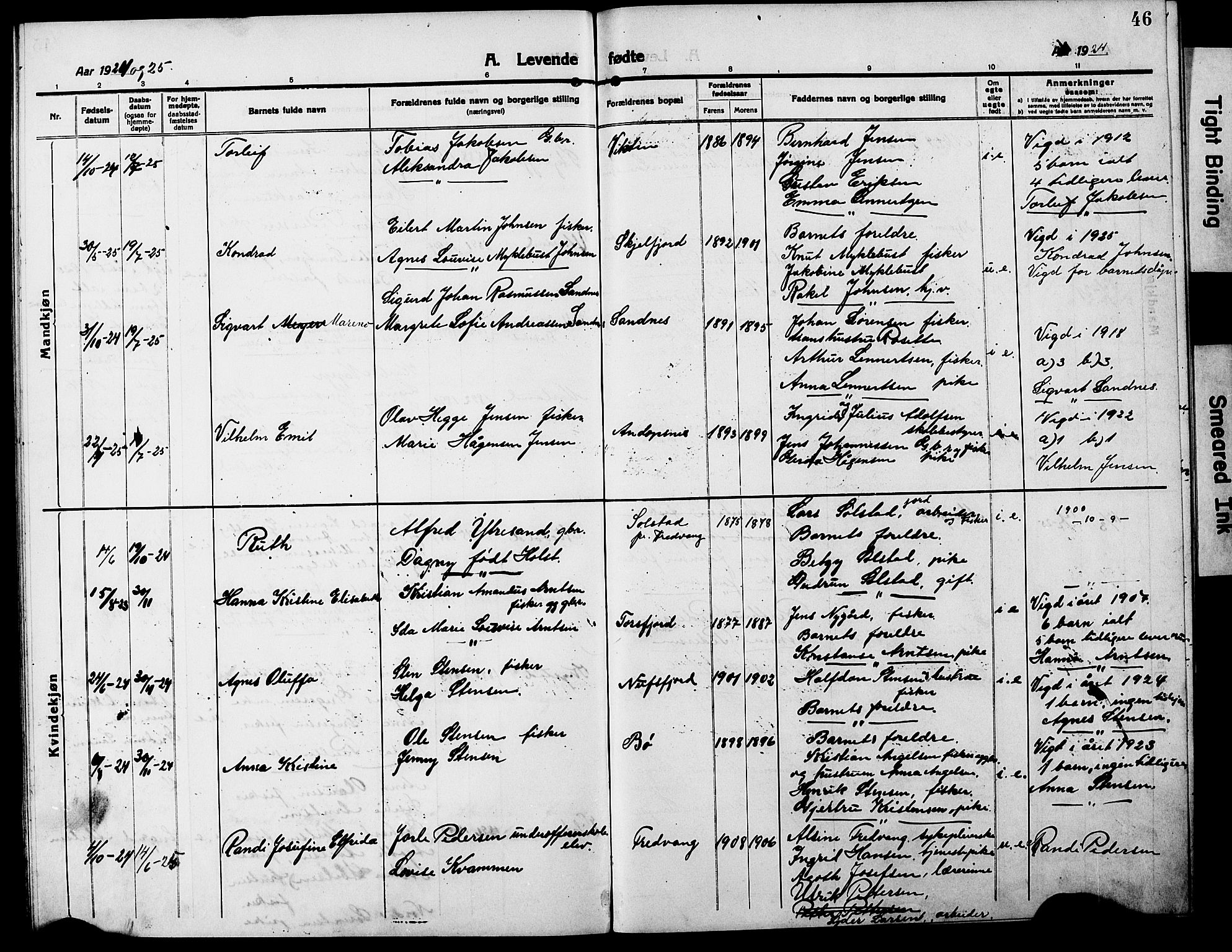 Ministerialprotokoller, klokkerbøker og fødselsregistre - Nordland, SAT/A-1459/885/L1215: Parish register (copy) no. 885C04, 1916-1929, p. 46