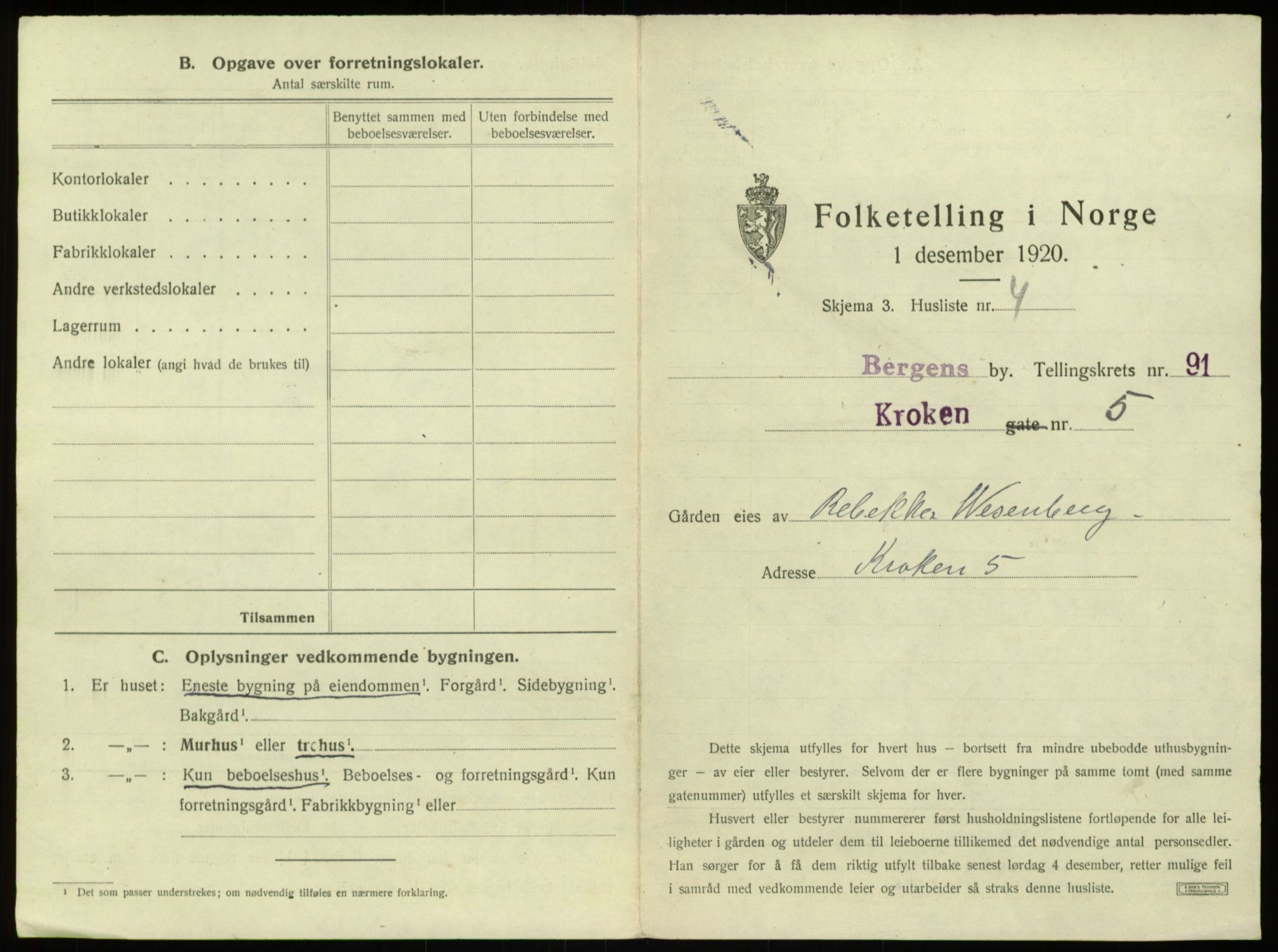 SAB, 1920 census for Bergen, 1920, p. 8706