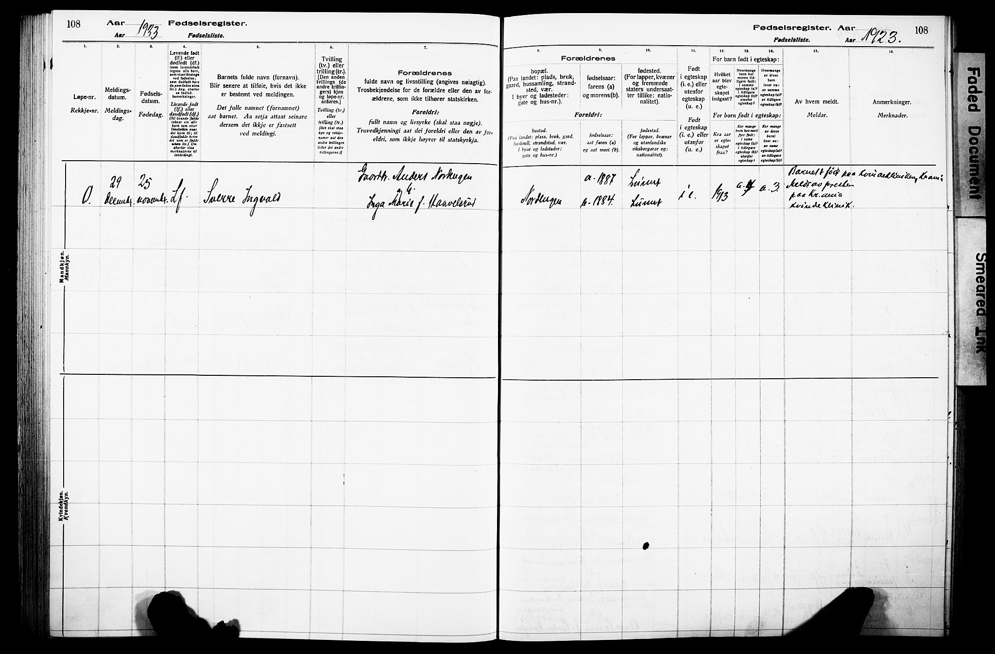 Lunner prestekontor, AV/SAH-PREST-118/I/Id/L0001: Birth register no. 1, 1916-1932, p. 108