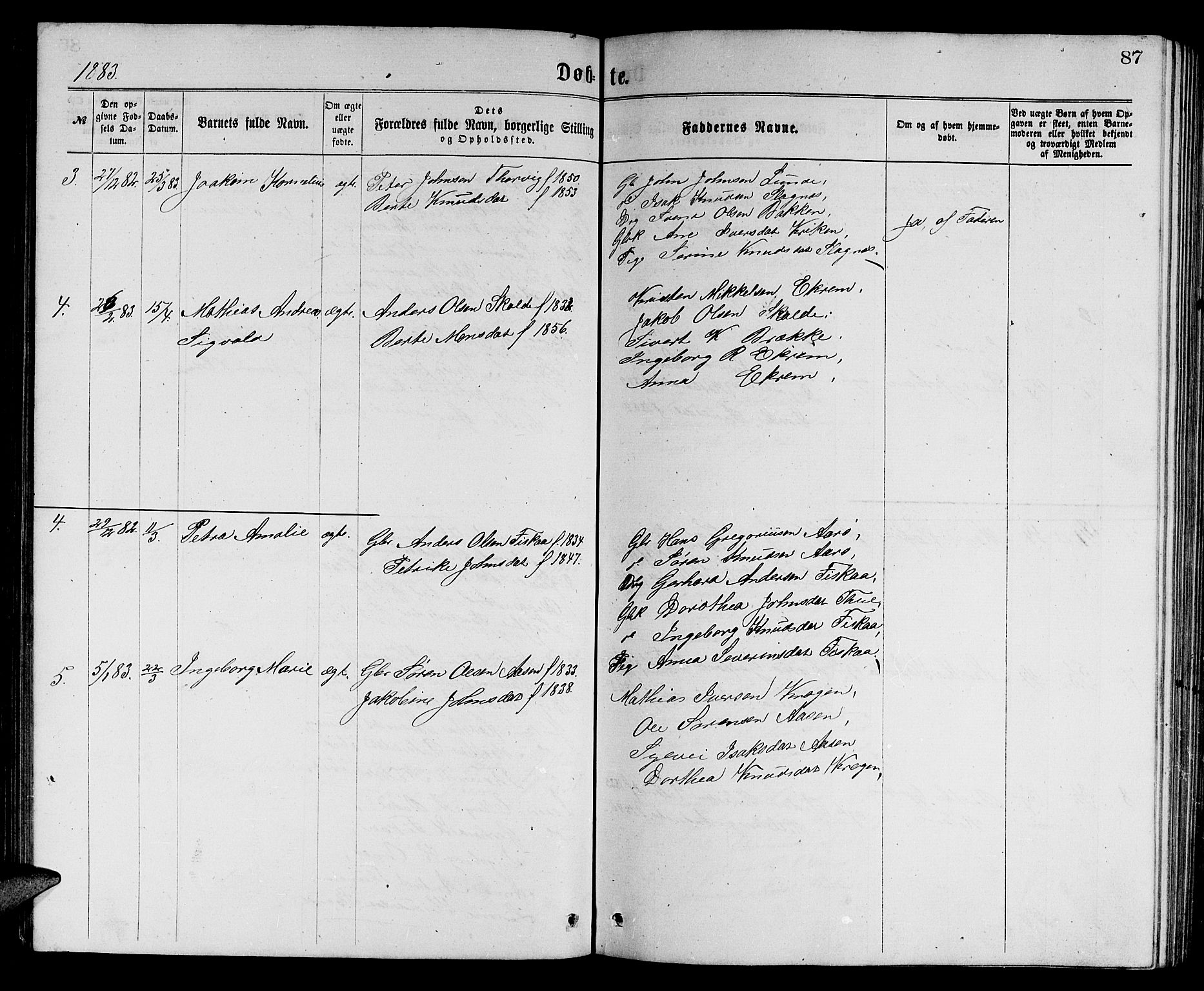 Ministerialprotokoller, klokkerbøker og fødselsregistre - Møre og Romsdal, SAT/A-1454/501/L0016: Parish register (copy) no. 501C02, 1868-1884, p. 87