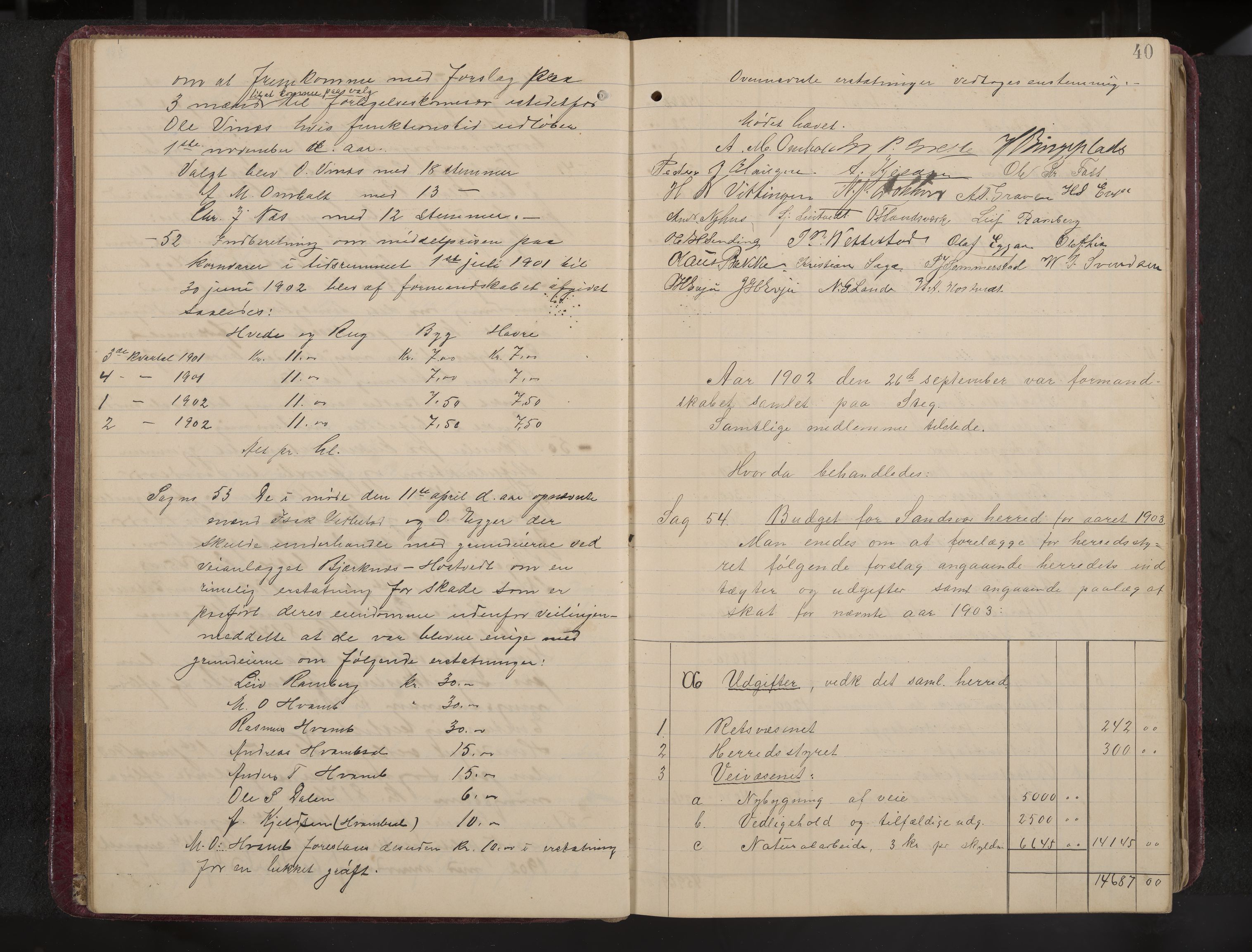 Ytre Sandsvær formannskap og sentraladministrasjon, IKAK/0629021/A/Aa/L0001: Møtebok med register, 1902-1919, p. 40