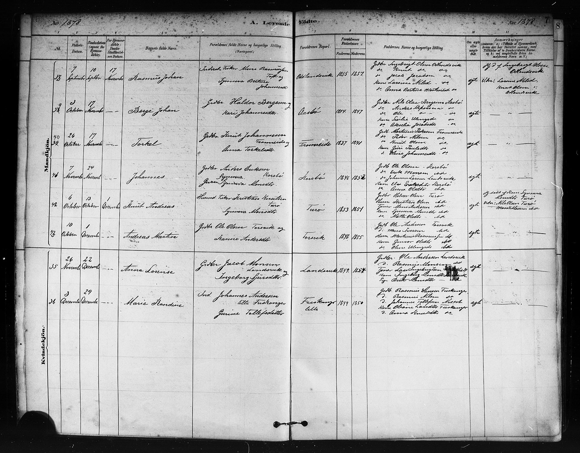 Herdla Sokneprestembete, SAB/A-75701/H/Haa: Parish register (official) no. A 3, 1878-1890, p. 7