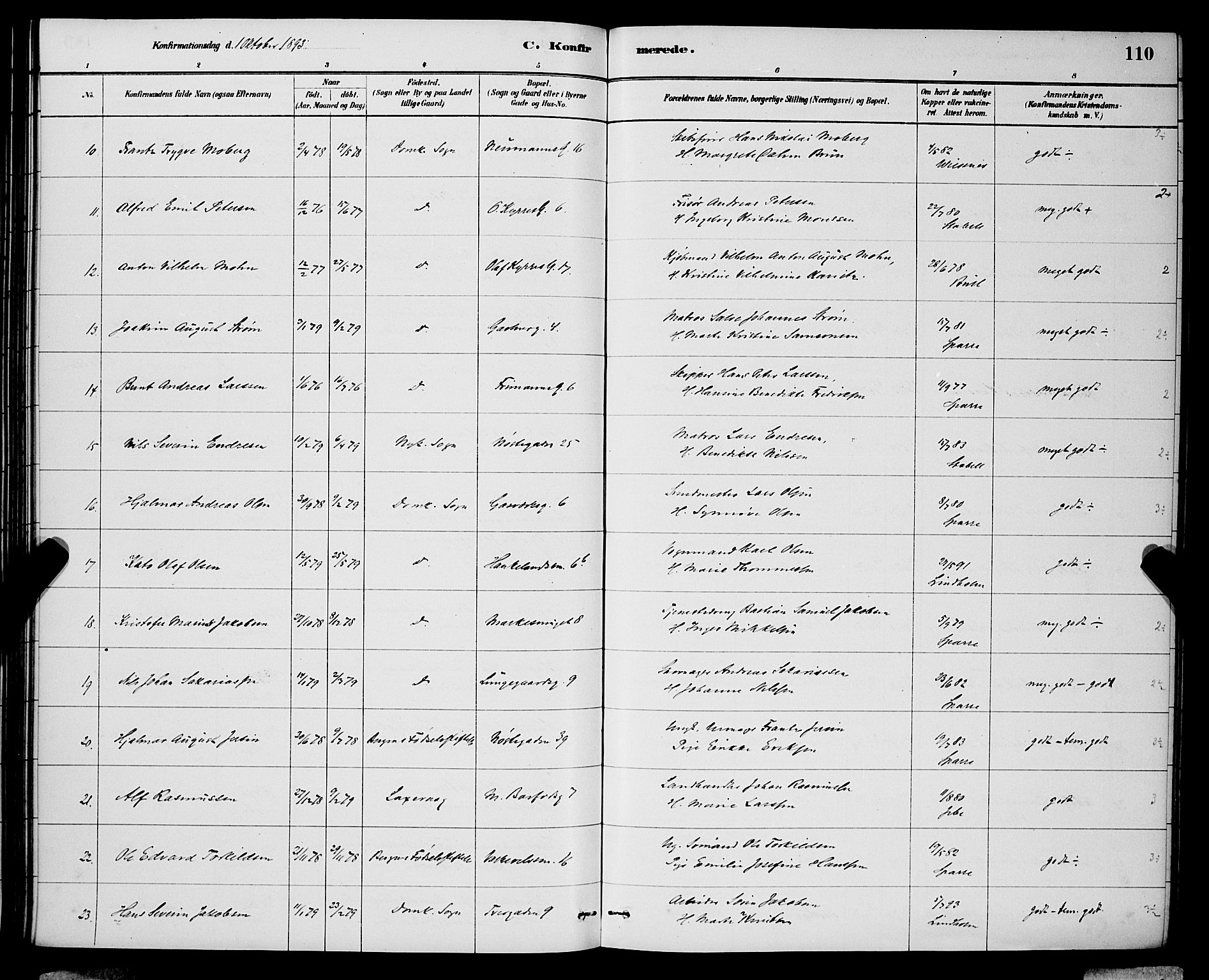 Domkirken sokneprestembete, AV/SAB-A-74801/H/Hab/L0024: Parish register (copy) no. C 4, 1880-1899, p. 110