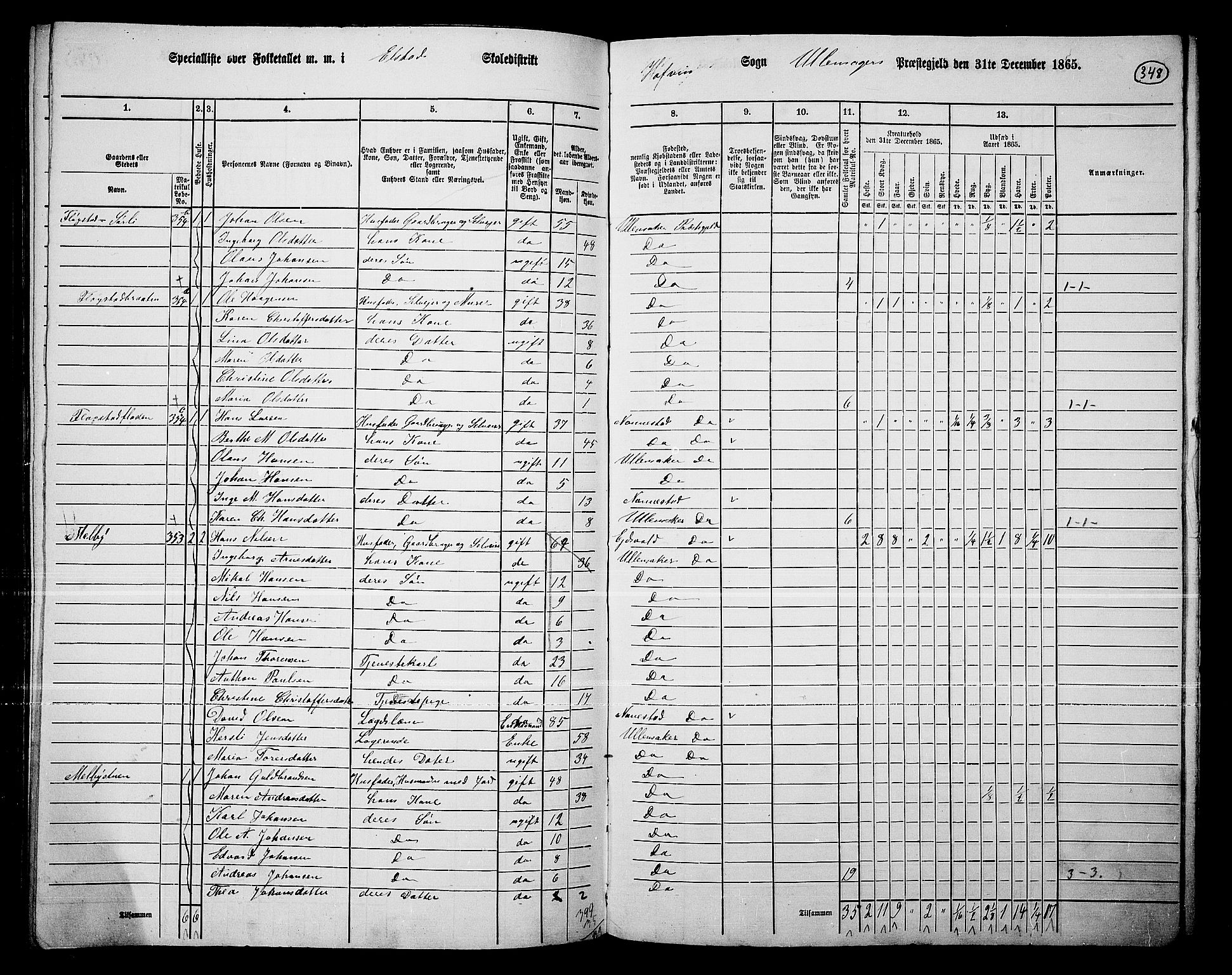 RA, 1865 census for Ullensaker, 1865, p. 300