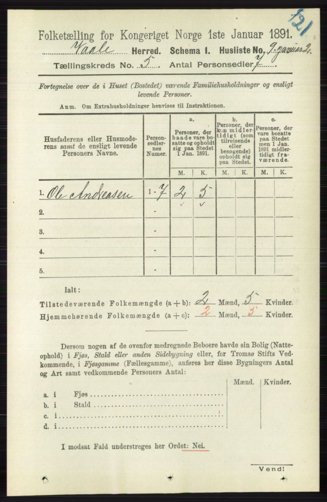 RA, 1891 census for 0716 Våle, 1891, p. 1308
