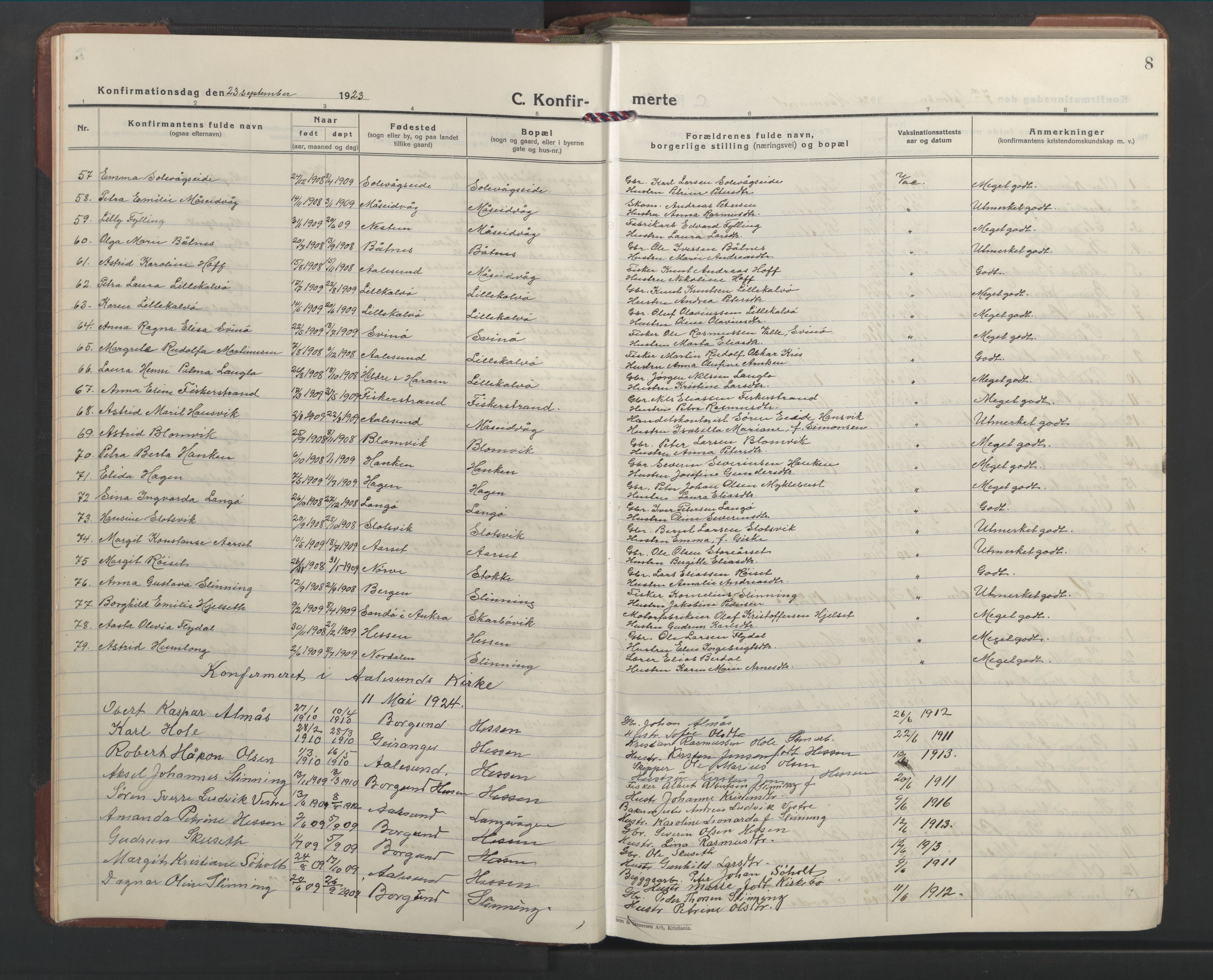 Ministerialprotokoller, klokkerbøker og fødselsregistre - Møre og Romsdal, SAT/A-1454/528/L0435: Parish register (copy) no. 528C16, 1923-1957, p. 8