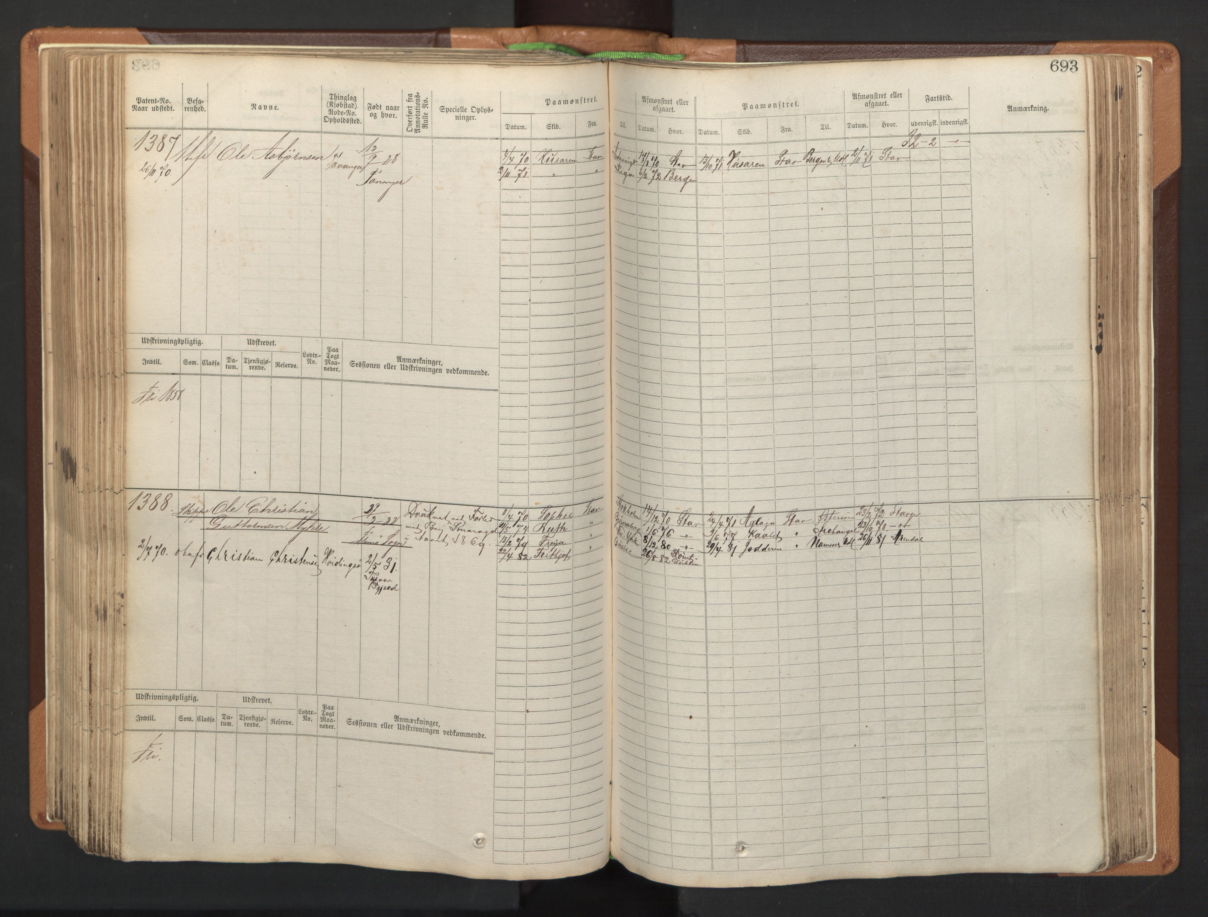 Stavanger sjømannskontor, AV/SAST-A-102006/F/Fb/Fbb/L0005: Sjøfartshovedrulle, patentnr. 793-1606 (del 2), 1869-1880, p. 305