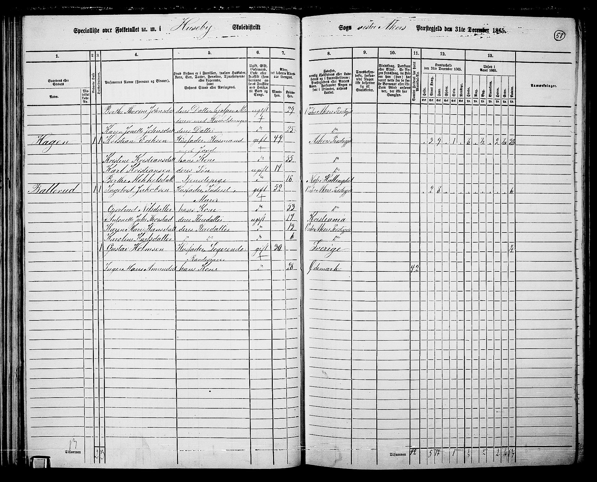 RA, 1865 census for Vestre Aker, 1865, p. 231