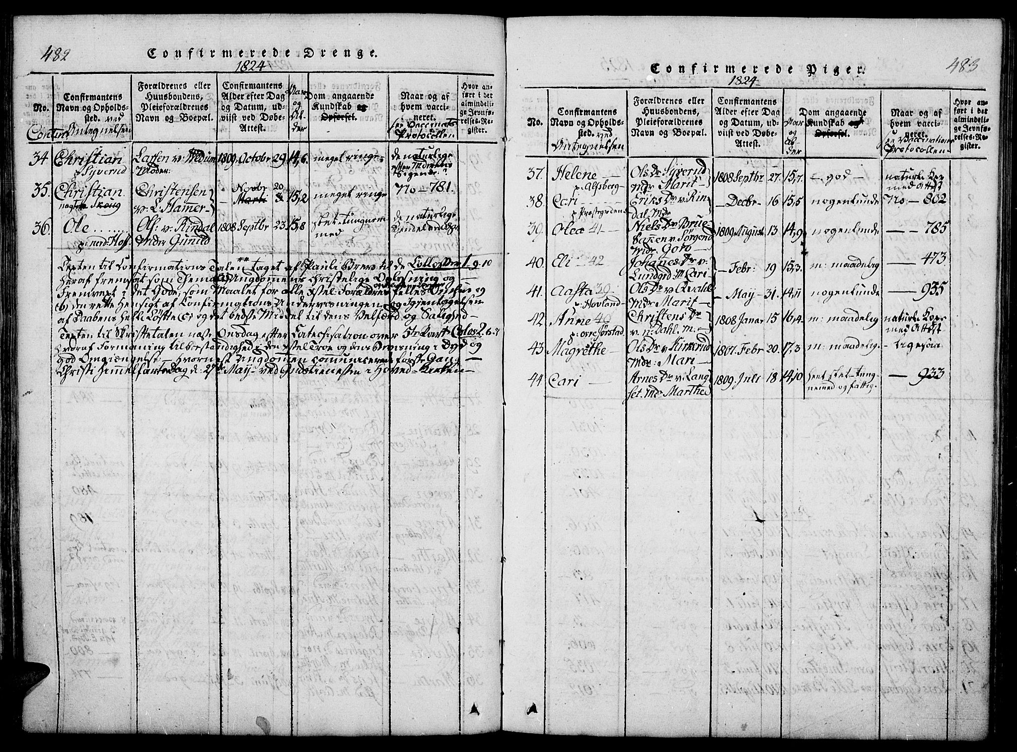 Fåberg prestekontor, SAH/PREST-086/H/Ha/Haa/L0003: Parish register (official) no. 3, 1818-1833, p. 482-483