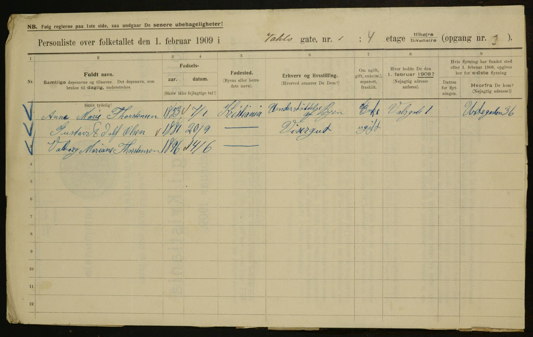 OBA, Municipal Census 1909 for Kristiania, 1909, p. 110169