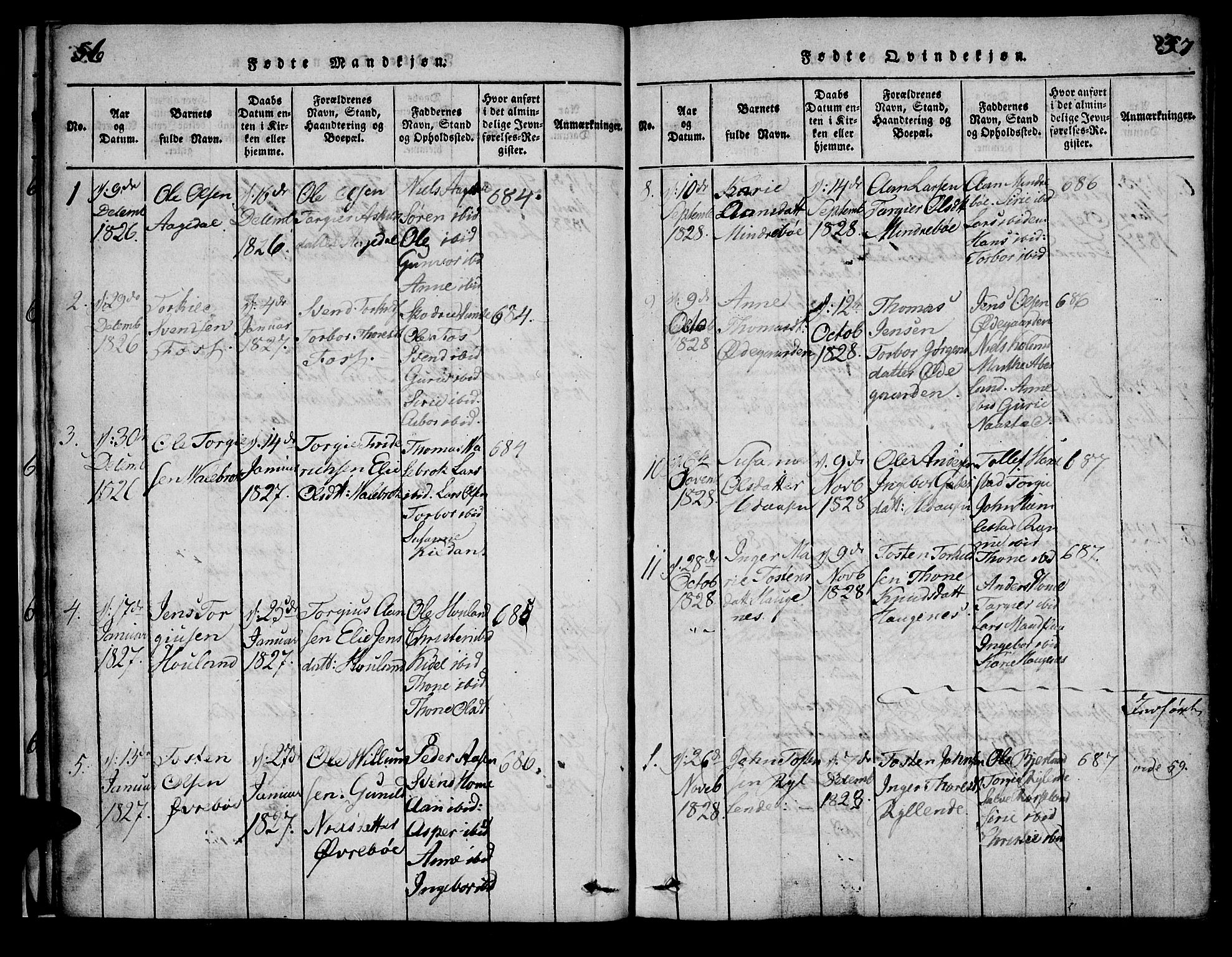 Bjelland sokneprestkontor, SAK/1111-0005/F/Fa/Faa/L0002: Parish register (official) no. A 2, 1816-1866, p. 56-57