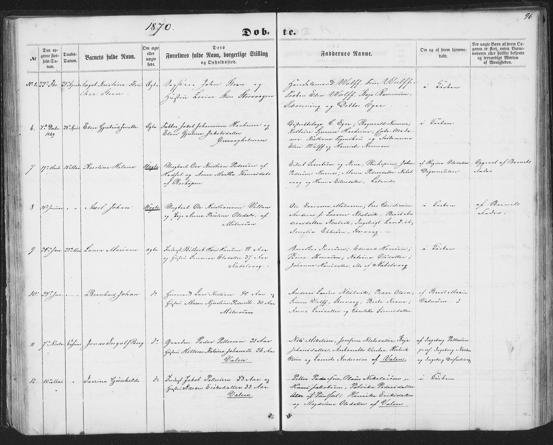 Ministerialprotokoller, klokkerbøker og fødselsregistre - Nordland, AV/SAT-A-1459/874/L1073: Parish register (copy) no. 874C02, 1860-1870, p. 96