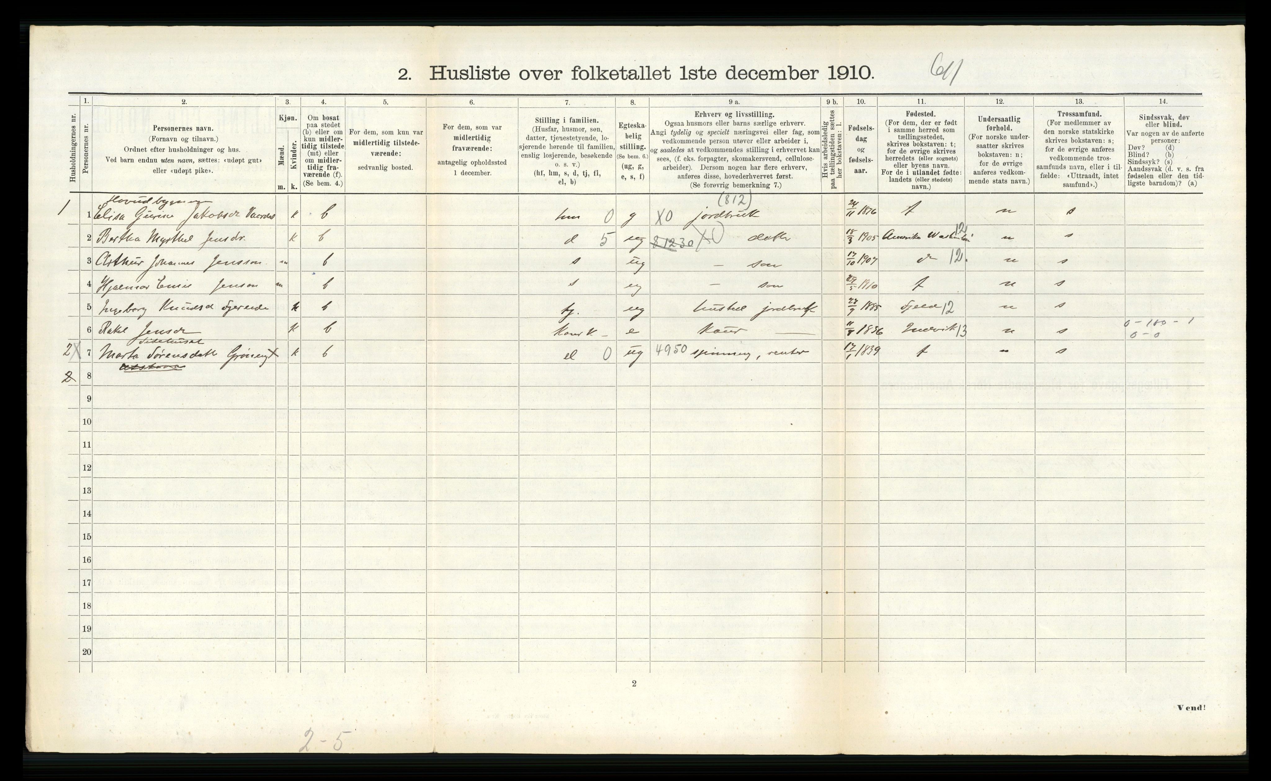 RA, 1910 census for Ytre Holmedal, 1910, p. 257